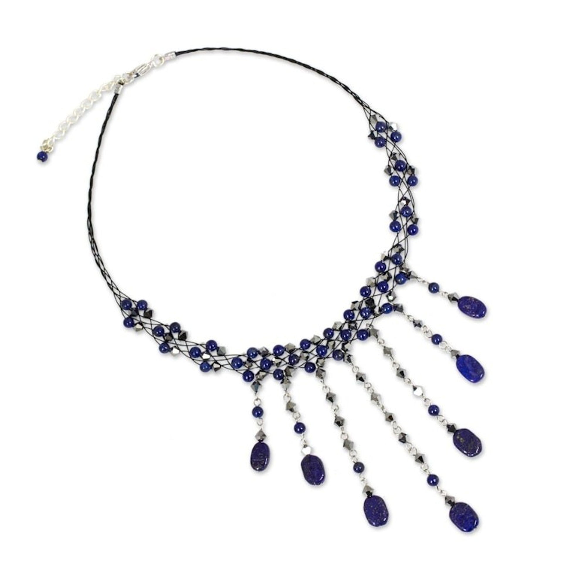 Hand Made Lapis Lazuli Waterfall Necklace 'Rain Shower'