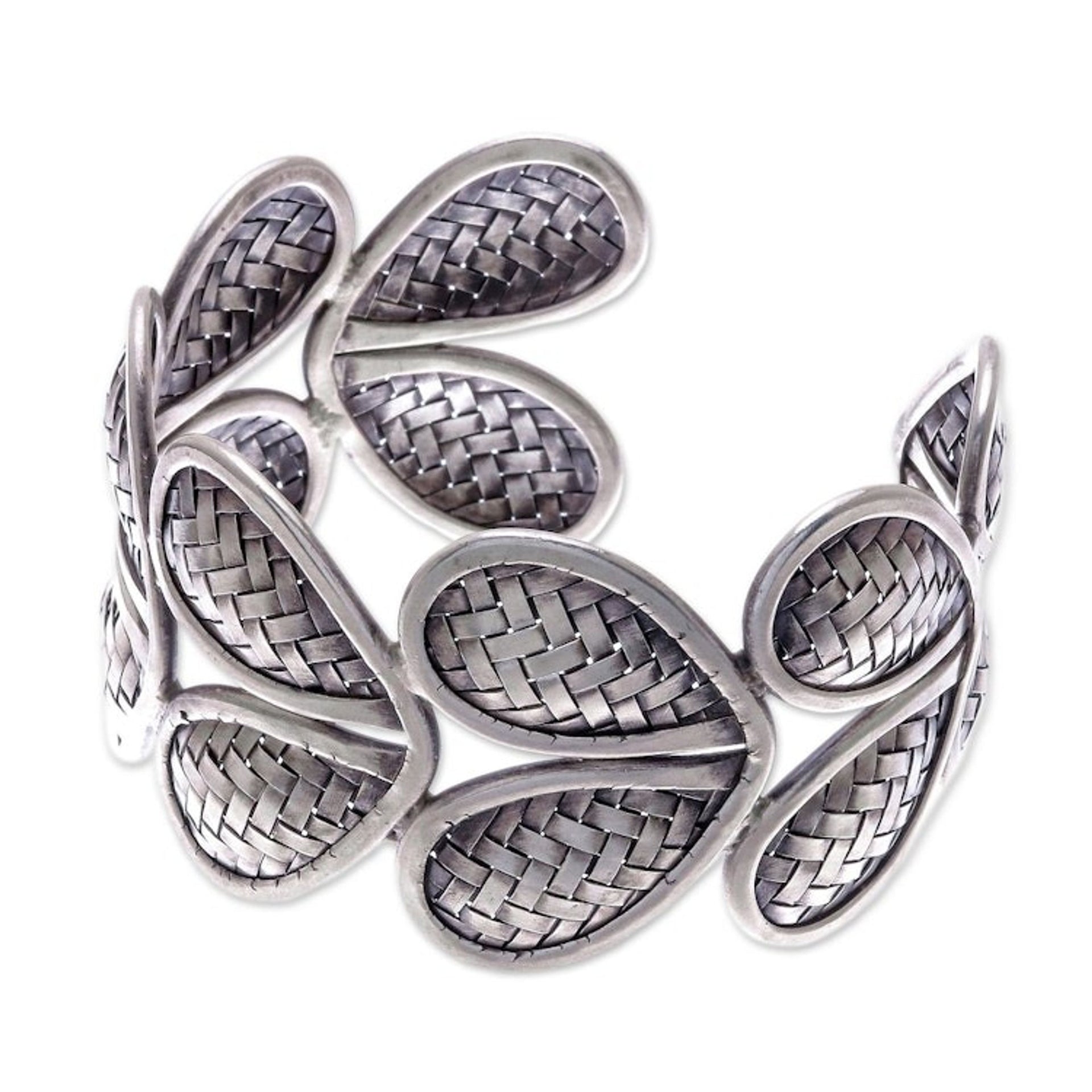 Woven Heart Shape 950 Silver Cuff Bracelet 'Woven Hearts'
