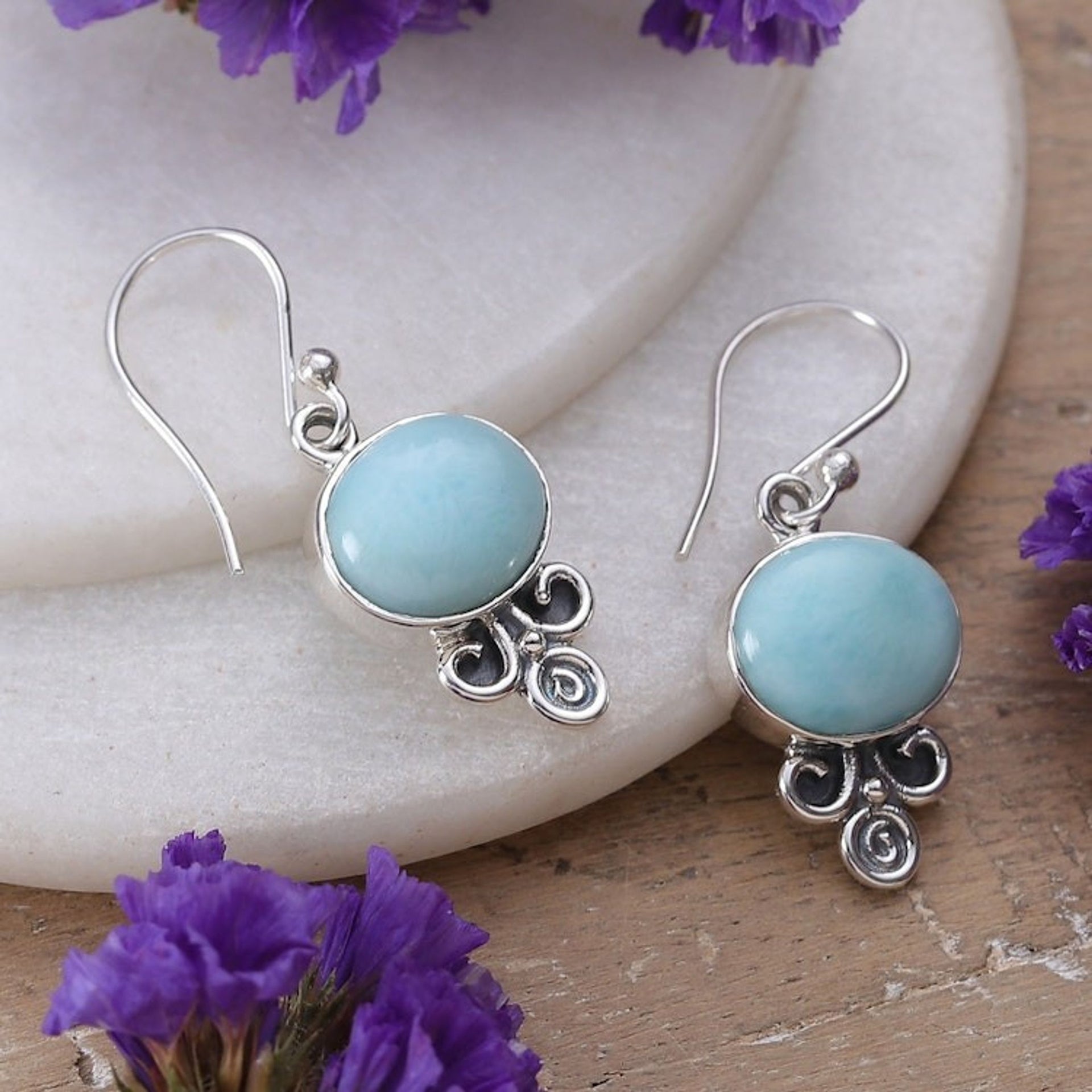 Sterling Silver Larimar Dangle Earrings Made in India 'Graceful Glam'
