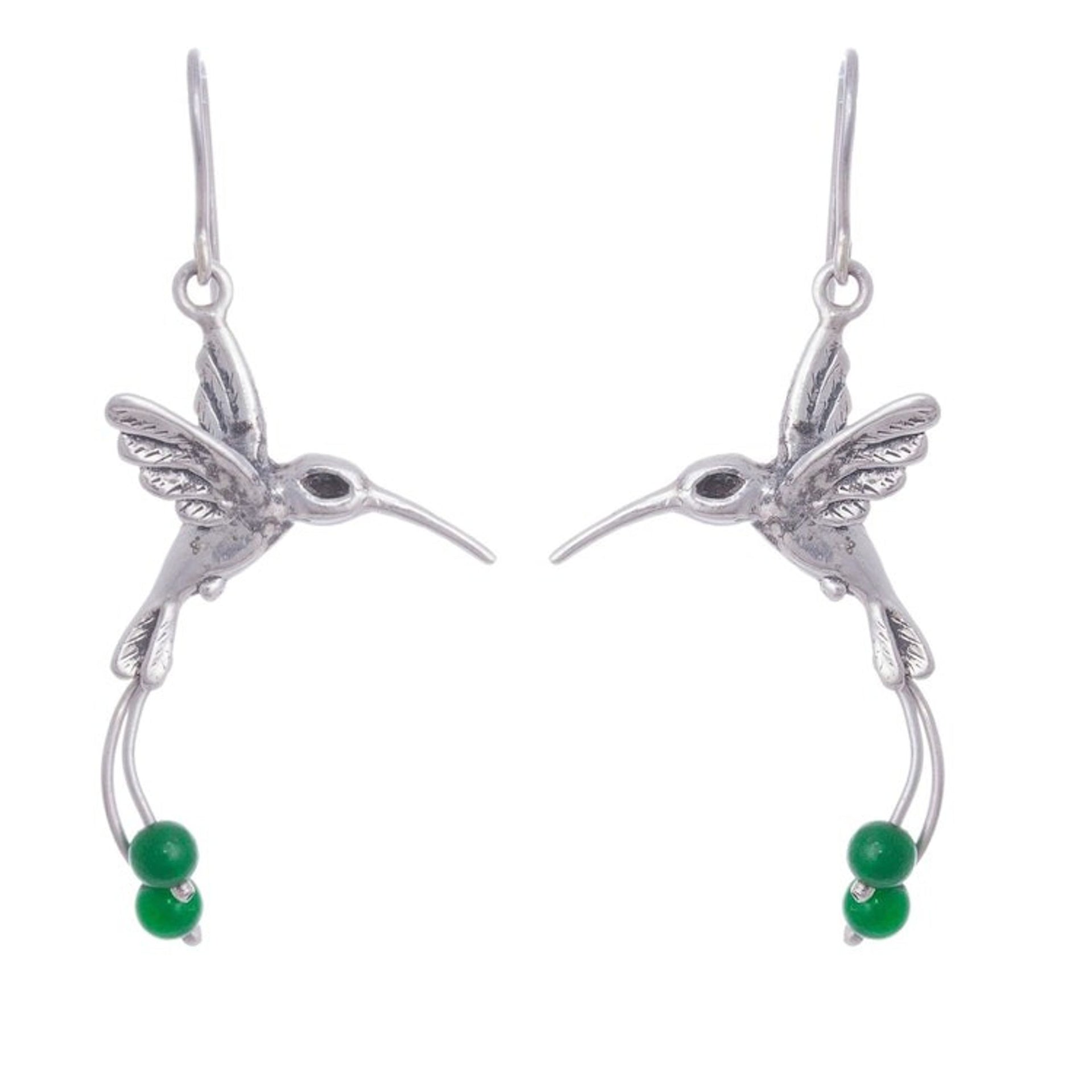 Green Quartz Hummingbird Dangle Earrings from Peru 'Hummingbird Green'