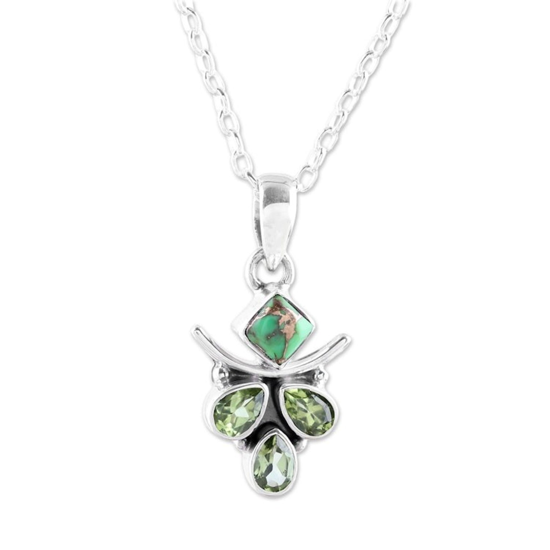 Peridot and Composite Turquoise Pendant Necklace from India 'Verdant Wonder'