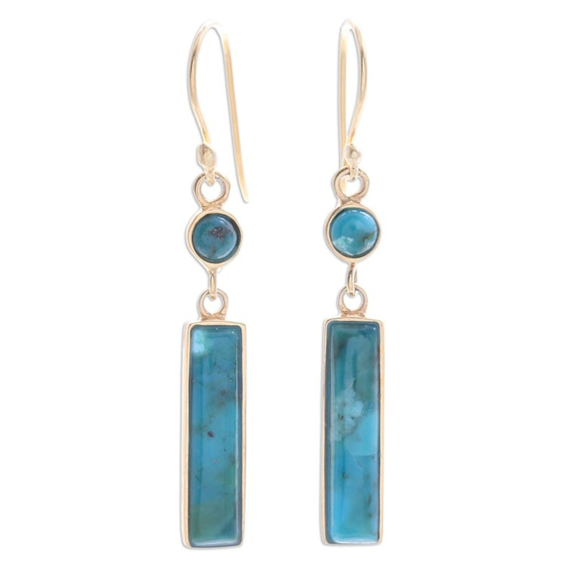 Gold-Plated Reconstituted Turquoise Bar Dangle Earrings 'Glam Magic'