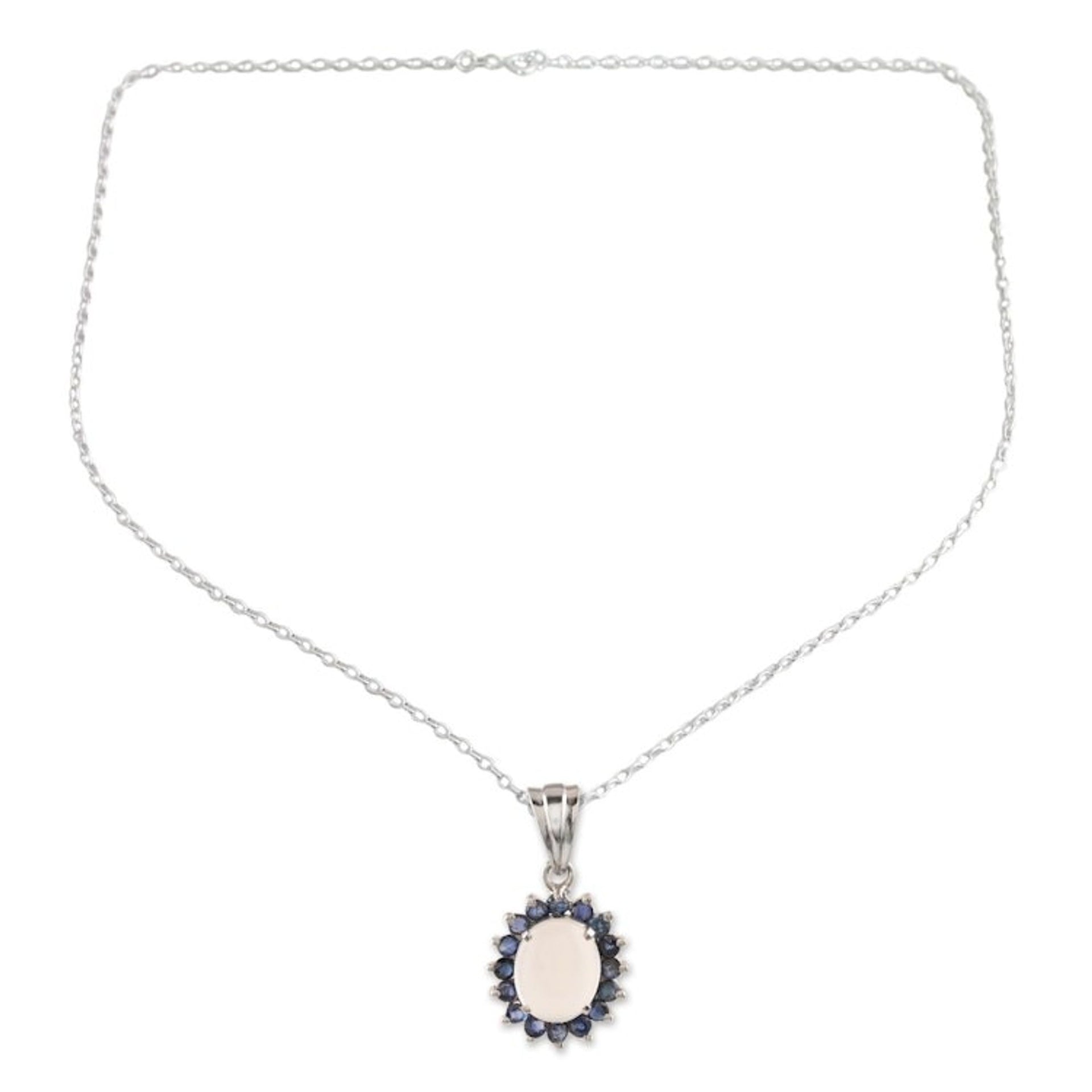 Sterling Silver Moonstone and Sapphire Pendant Necklace 'Blue Happiness'