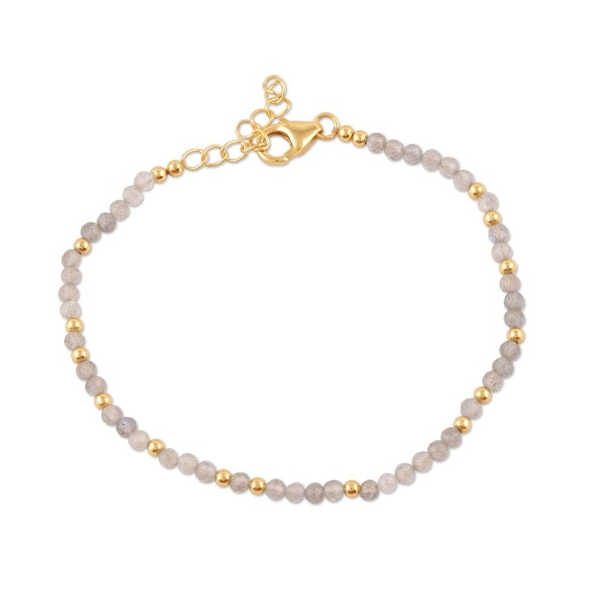 18k Gold-plated Labradorite Beaded Bracelet Crafted in India 'Evening Shimmer'