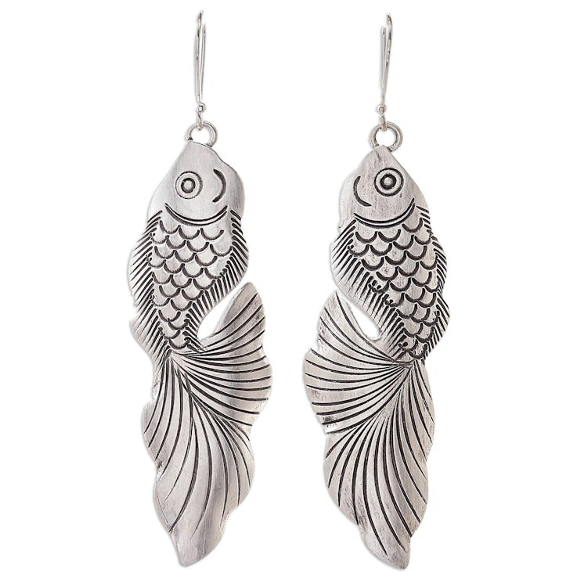 Sterling Silver Goldfish Dangle Earrings from Thailand 'Goldfish Bliss'