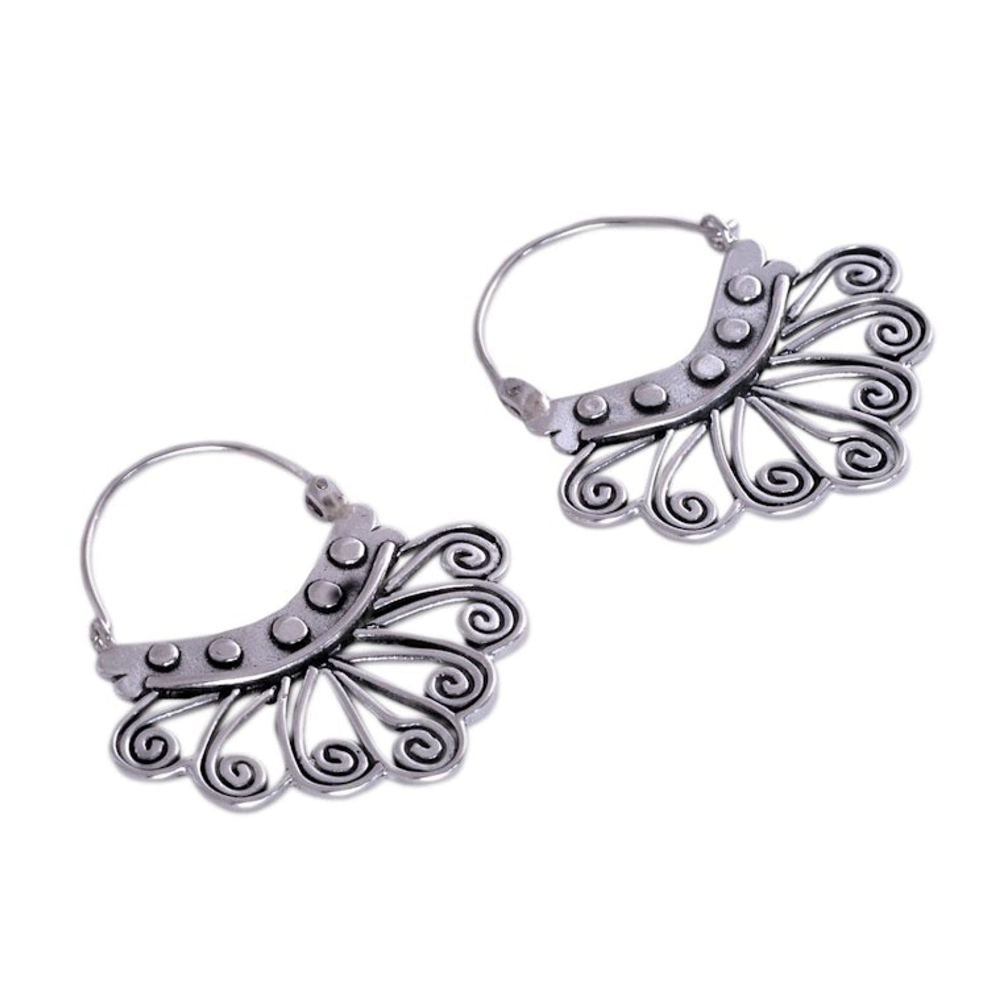 Handcrafted Silver Hoop Earrings from Mexico 'Spiral Sierra'