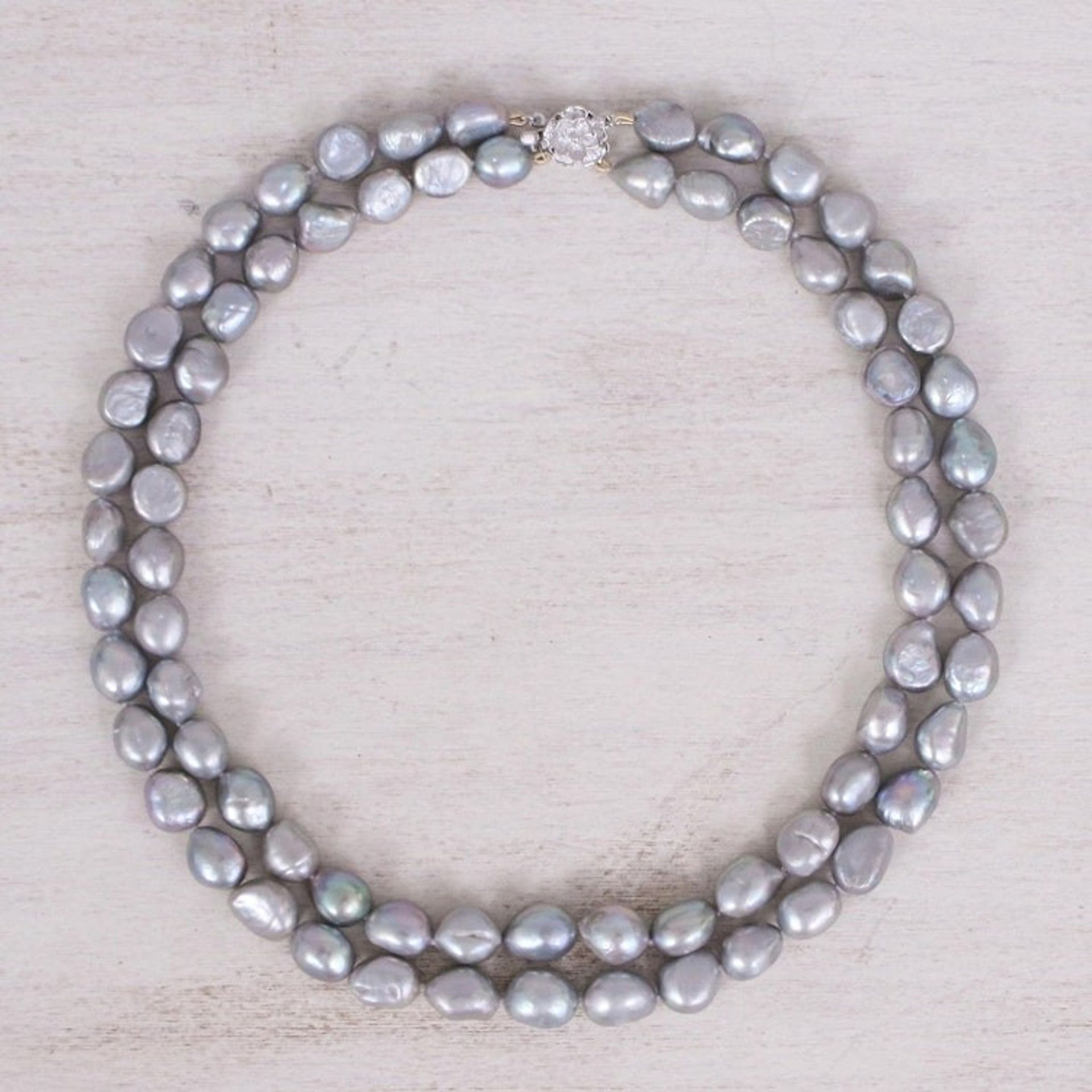 Grey Cultured Pearl and Sterling Silver Necklace 'Grey Mermaid'