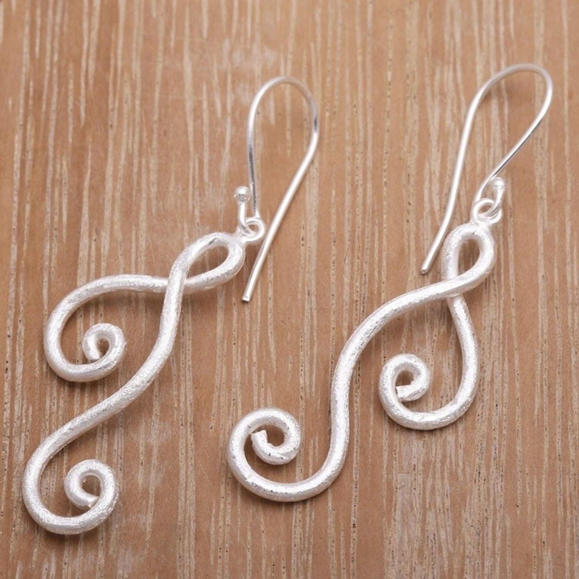 Modern Brushed Sterling Silver Earrings Handcrafted in Bali 'Silver Song'