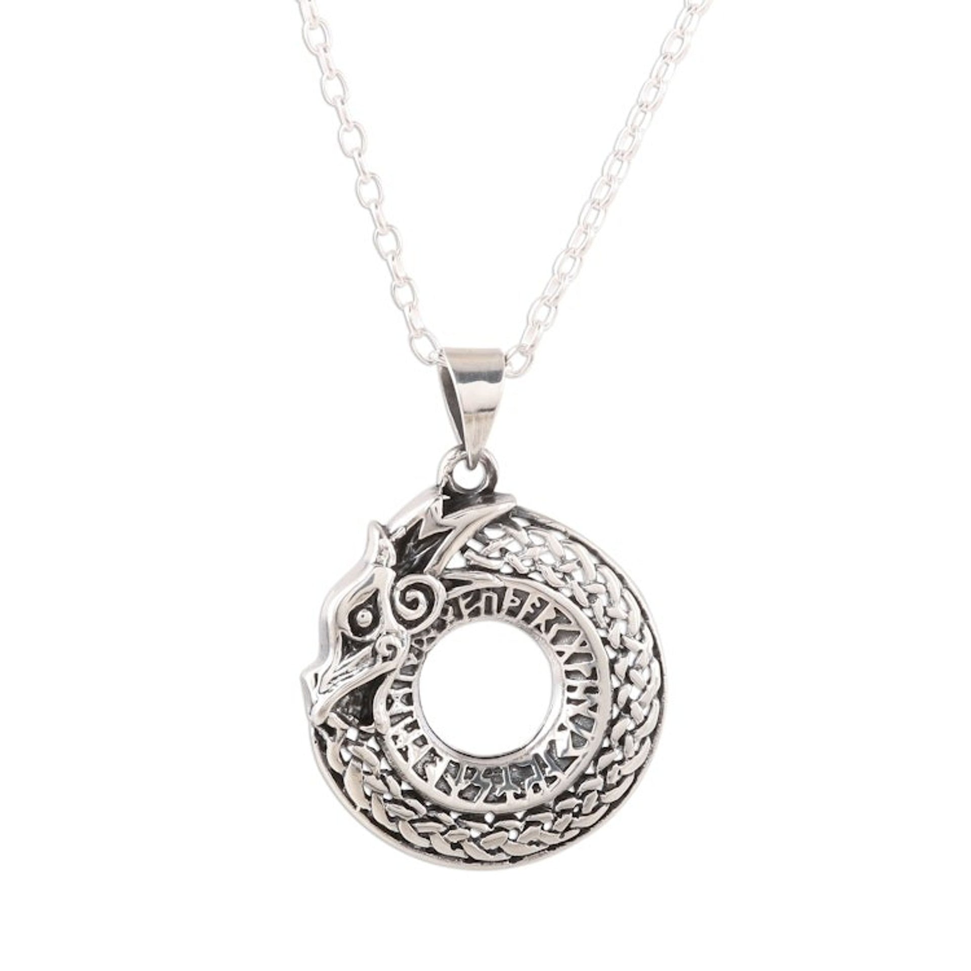 Circular Sterling Silver Dragon Necklace from India 'Dragon Ouroboros'