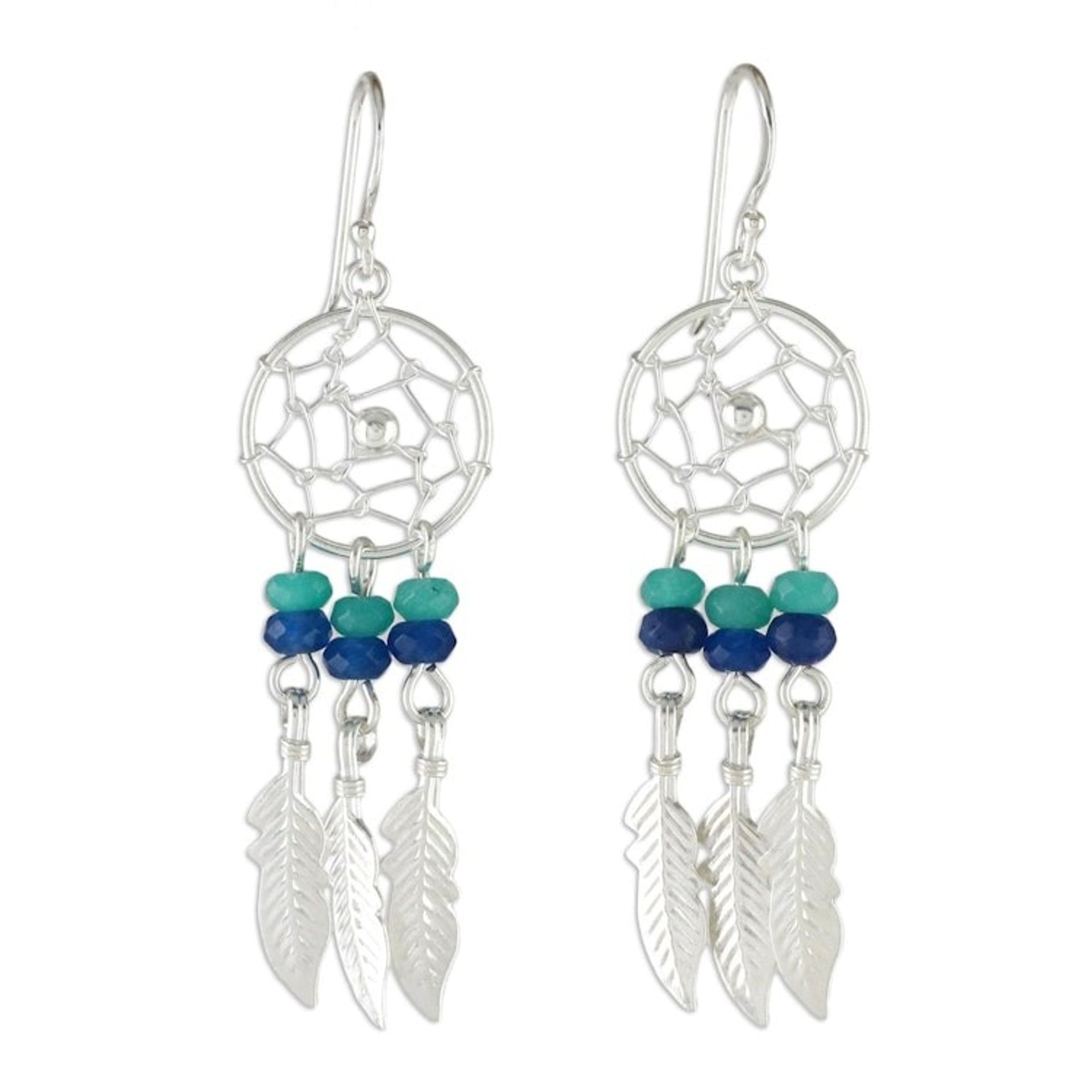Quartz and Sterling Silver Dream Catcher Dangle Earrings 'Dream Keeper'