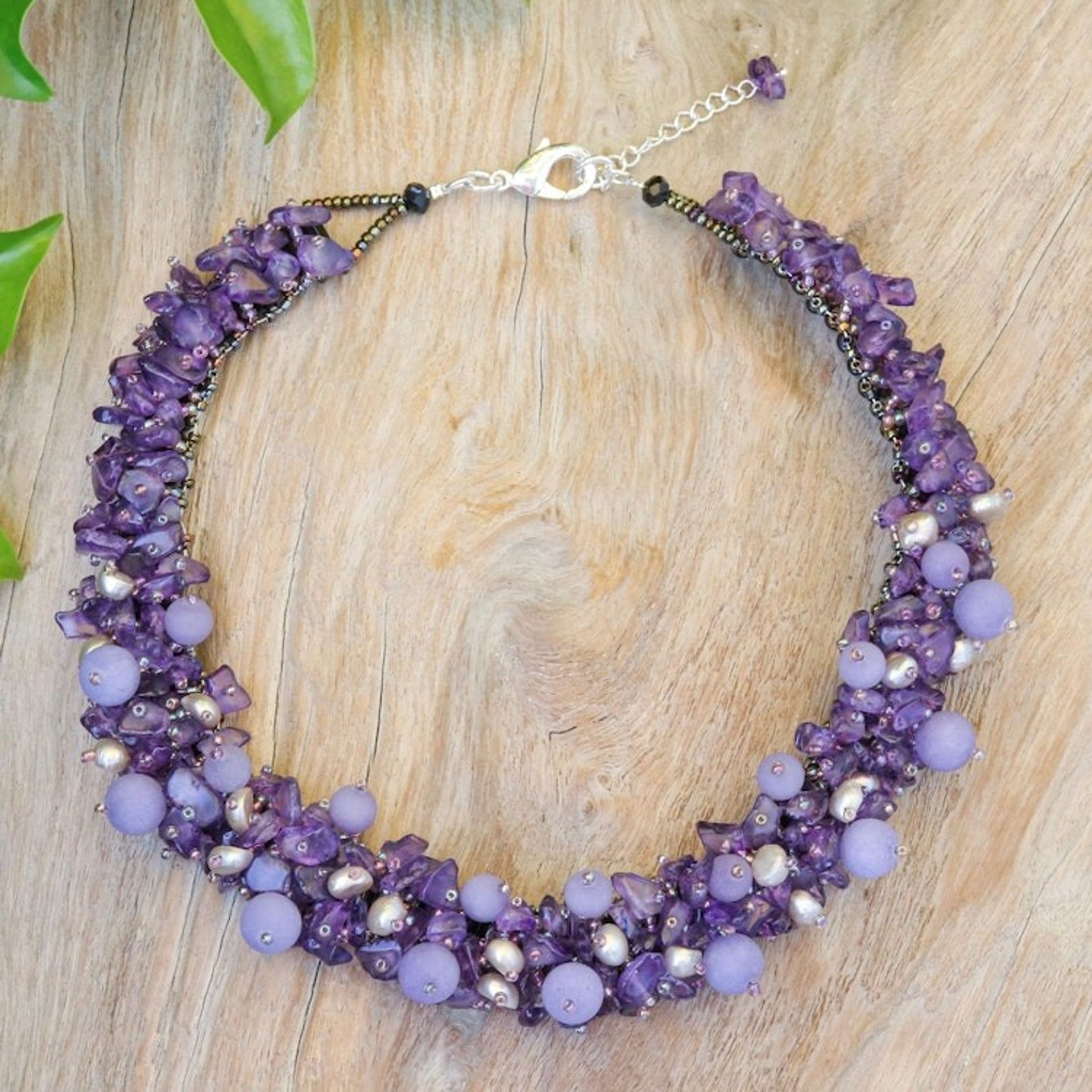 Handcrafted Multi-Gemstone Purple Beaded Necklace 'Purple Paradise'