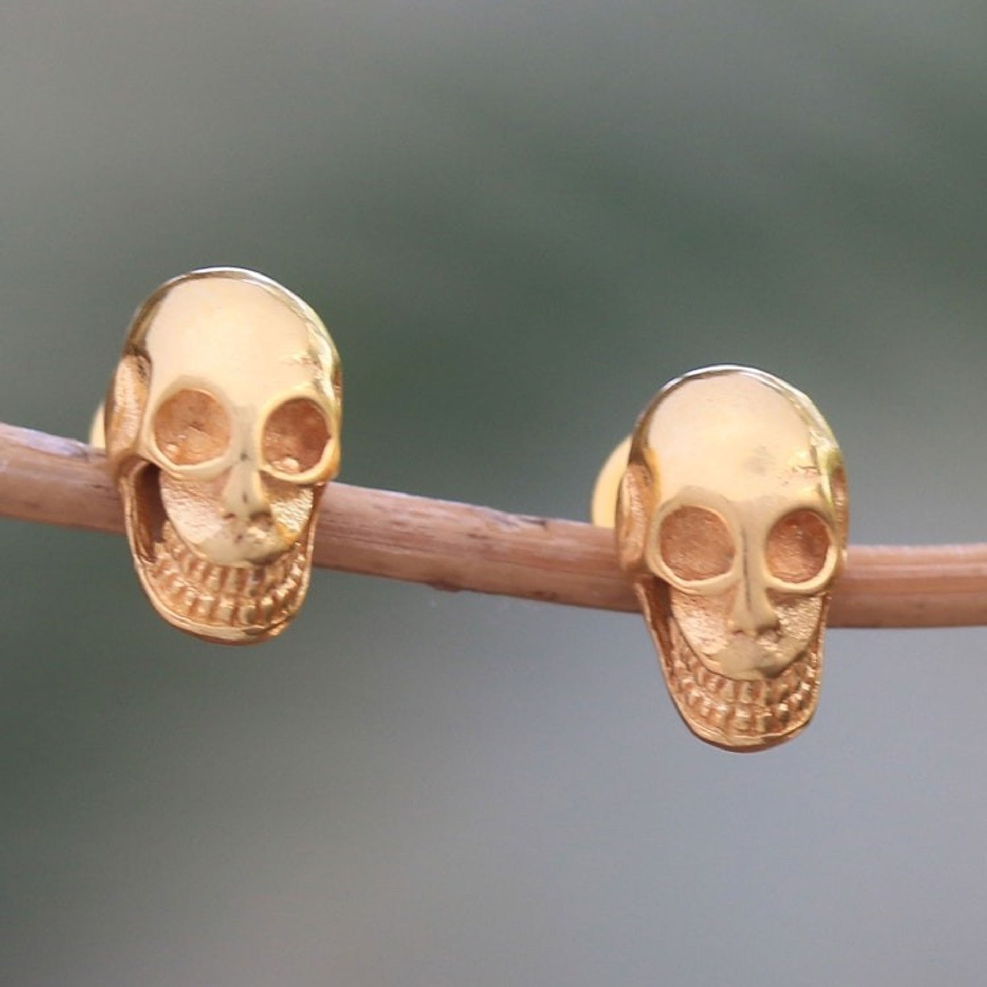 Gold Plated Sterling Silver Skull Earrings from Bali 'Skull Kingdom'