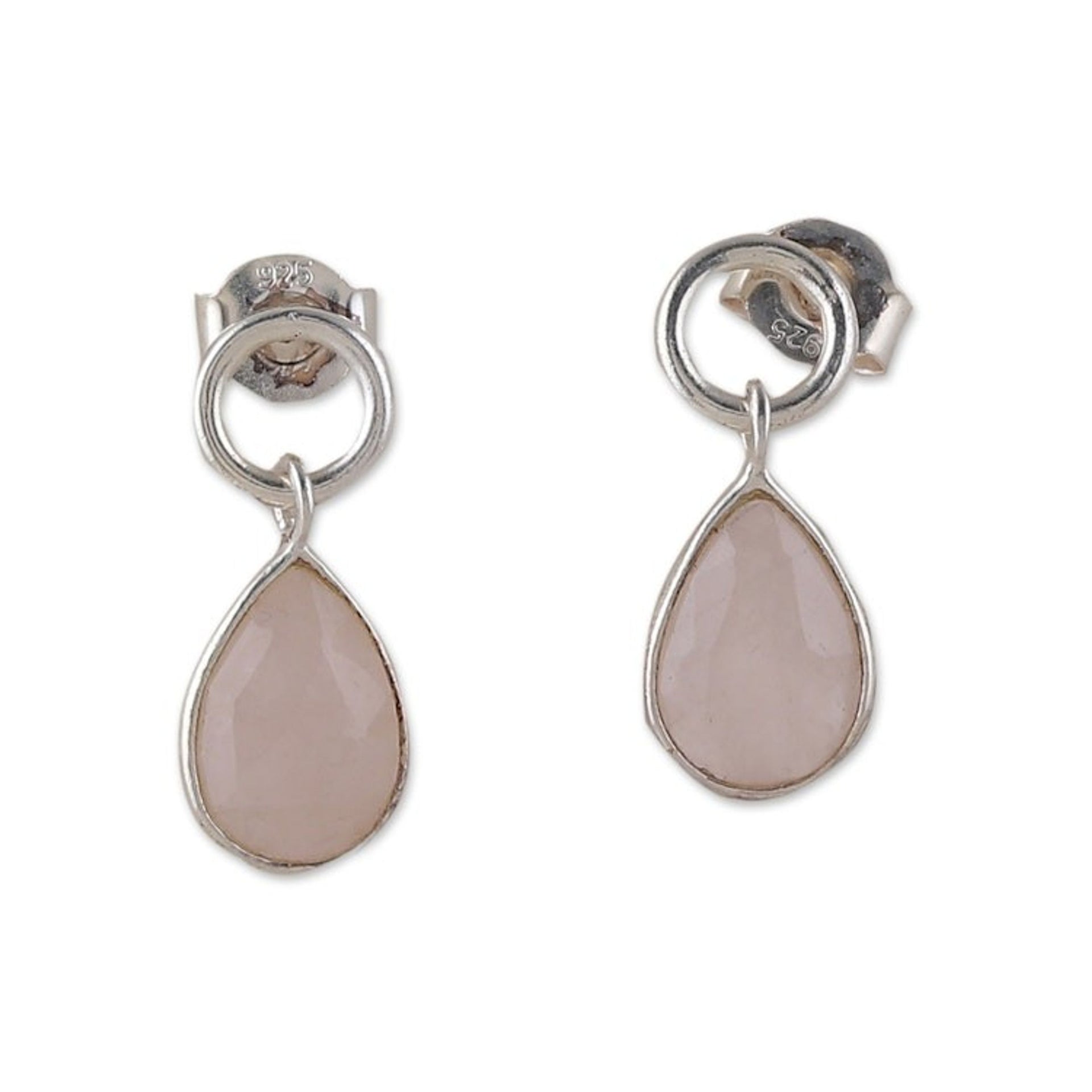 Four-Carat Rose Quartz and Sterling Silver Dangle Earrings 'Gentle Rain'