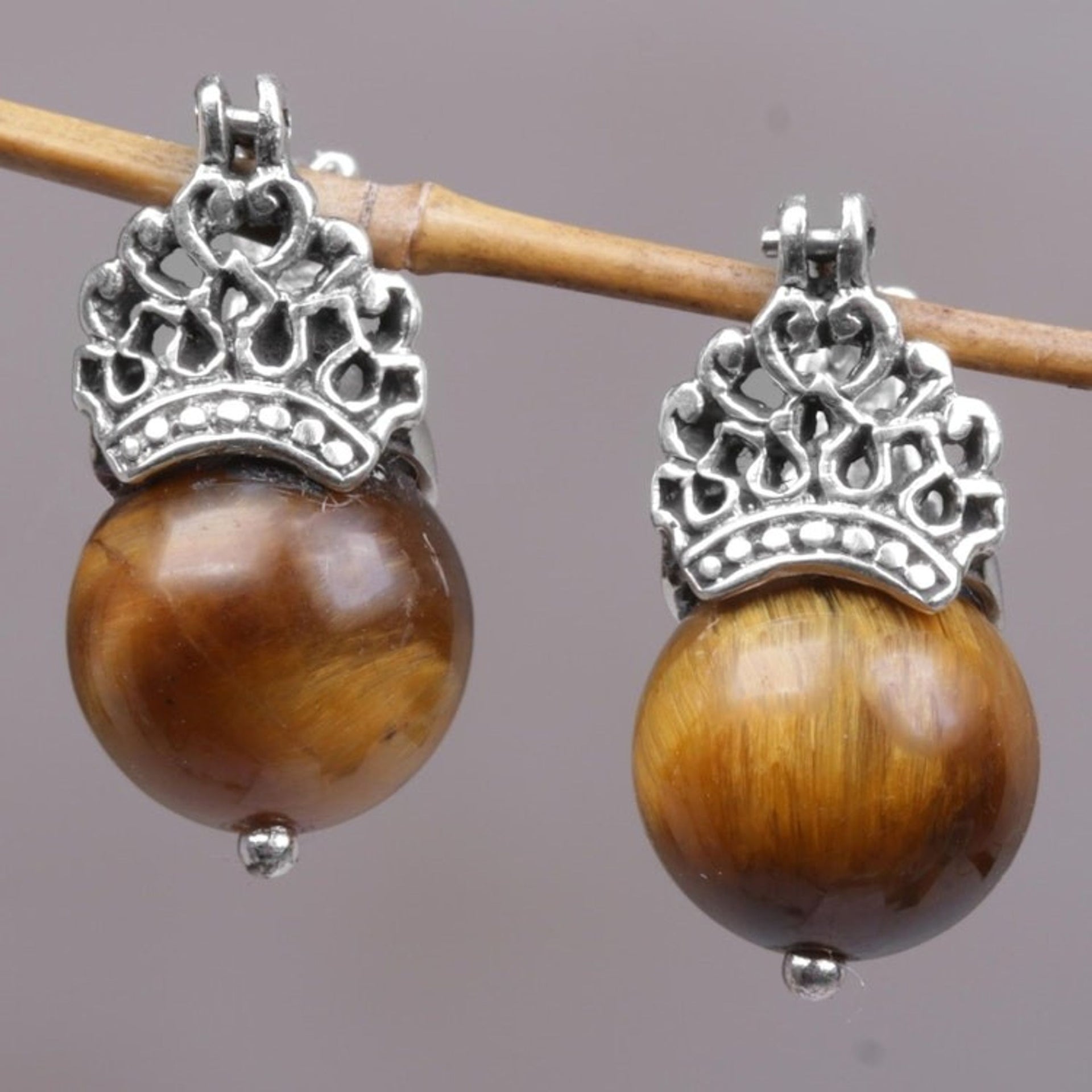 Sterling Silver and Tiger's Eye Earrings Crafted by Hand 'Bali Majesty'