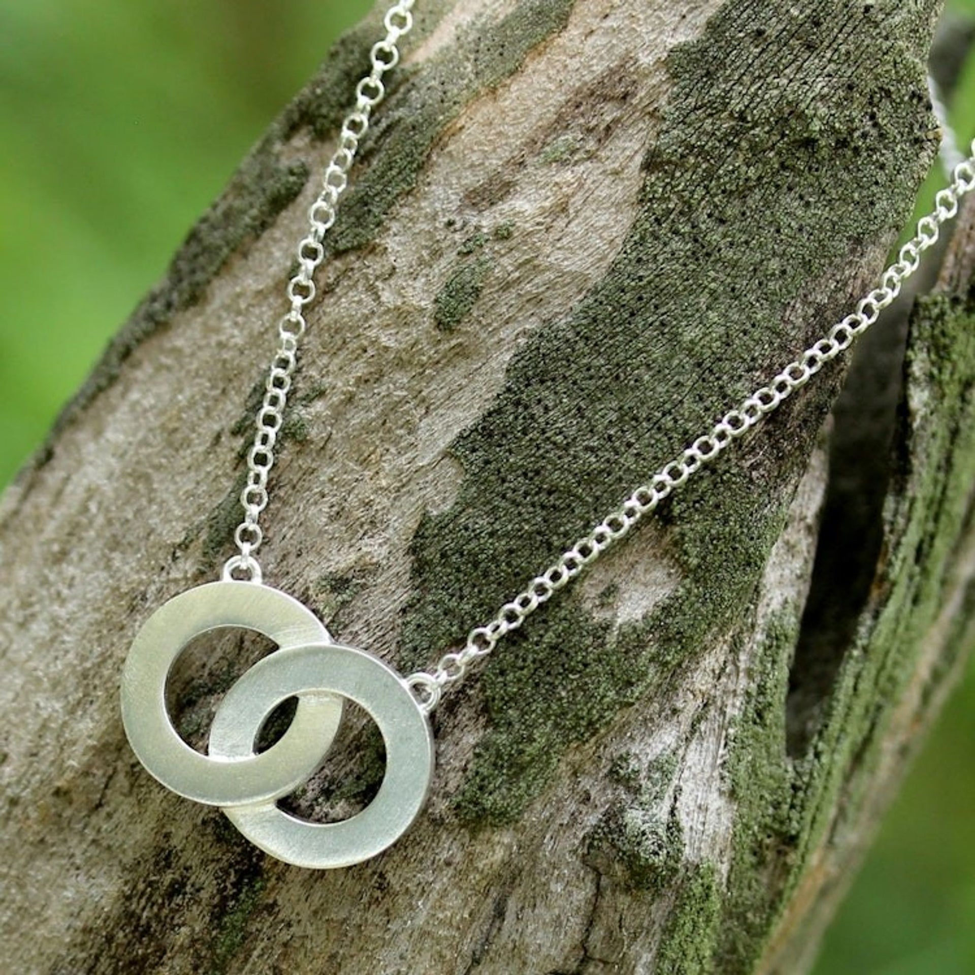 Sterling Silver Two Circle Pendant Necklace 'Infinity Love'
