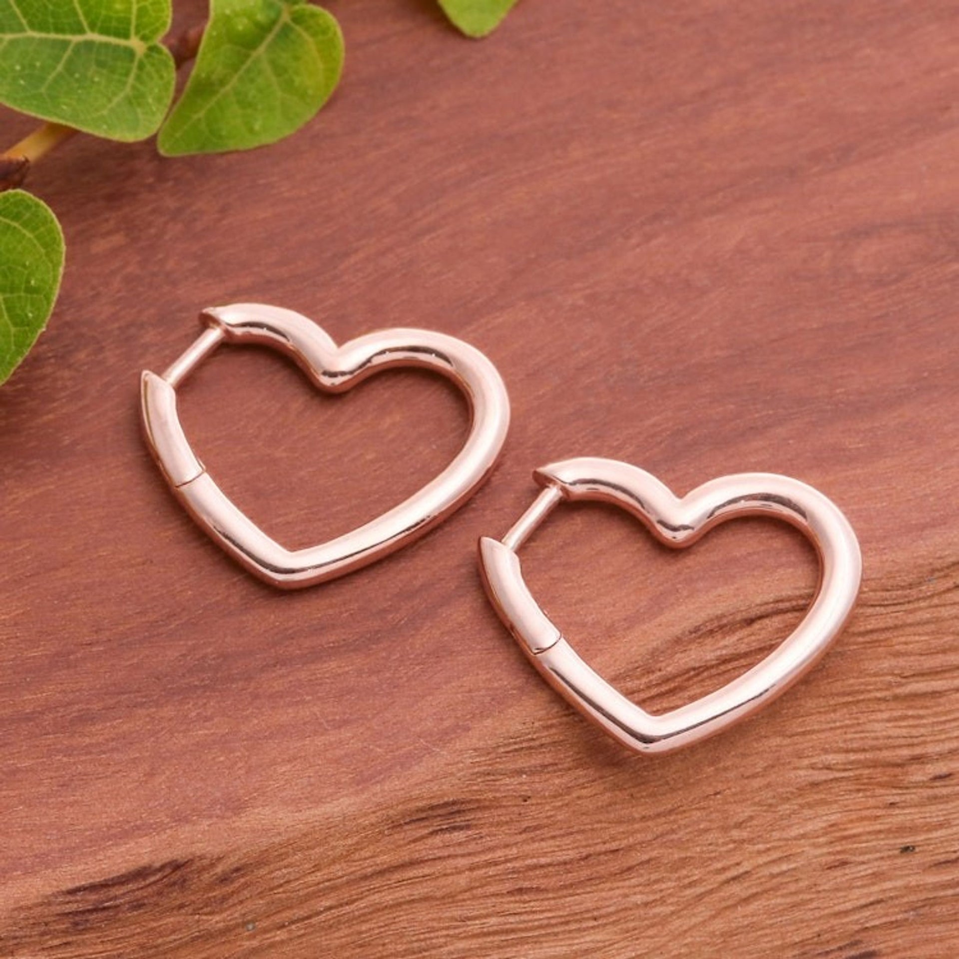 Artisan-Made Heart-Shaped 18k Rose Gold-Plated Hoop Earrings 'Dulcet Beats'