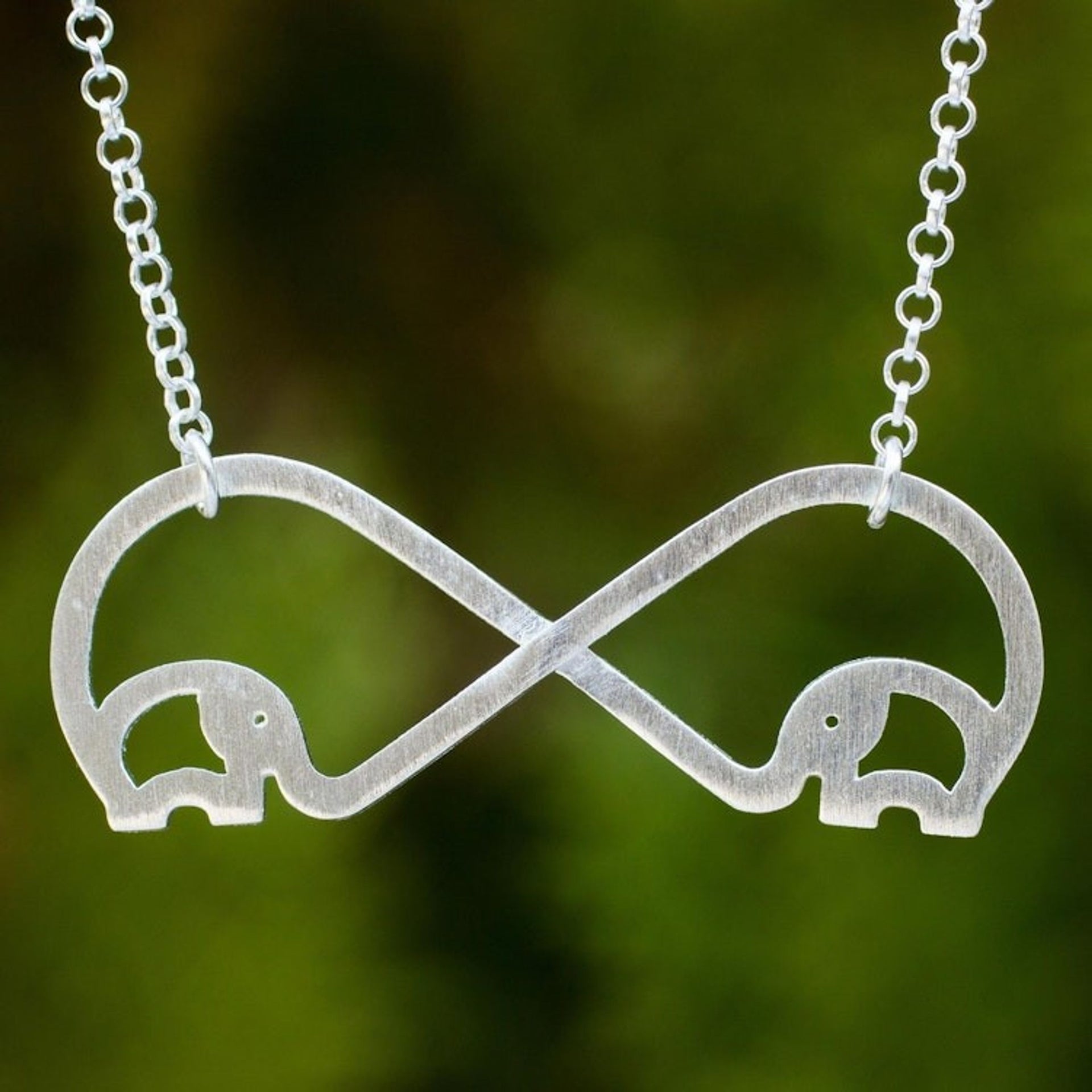 Brushed Sterling Silver Handcrafted Elephant Necklace 'Infinity Elephant'