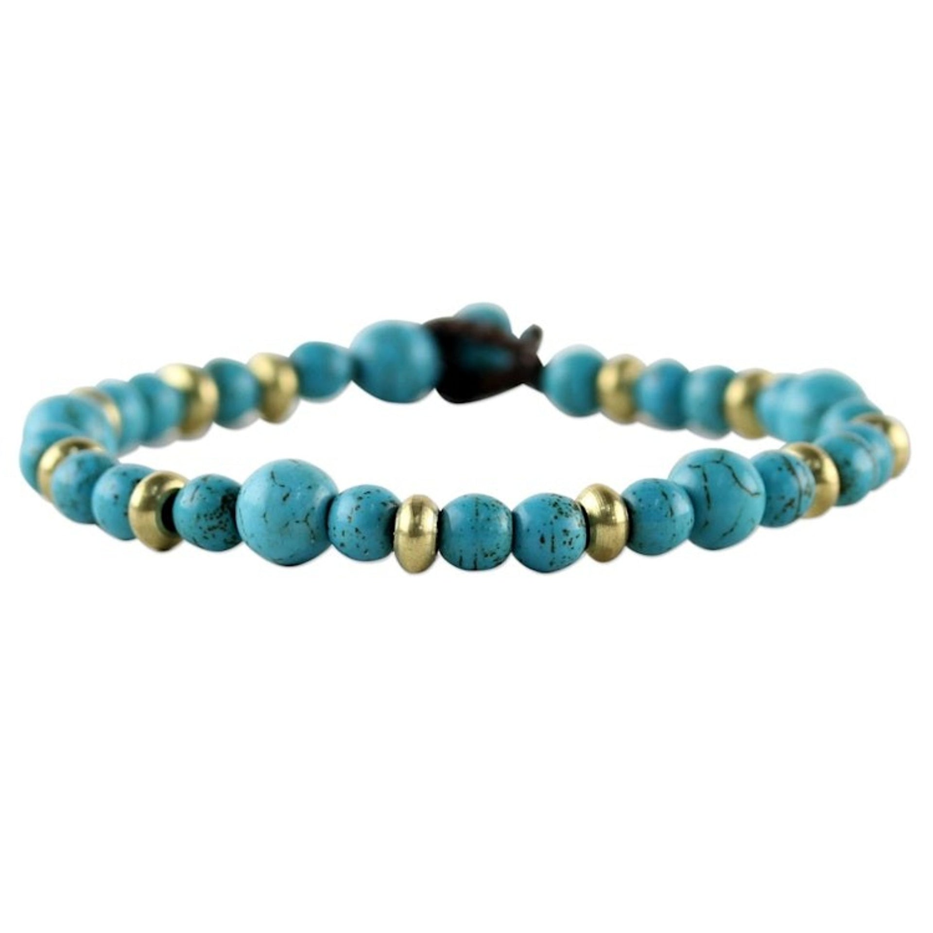 Brass and Calcite Beaded Bracelet from Thailand 'Beautiful Thai in Light Blue'
