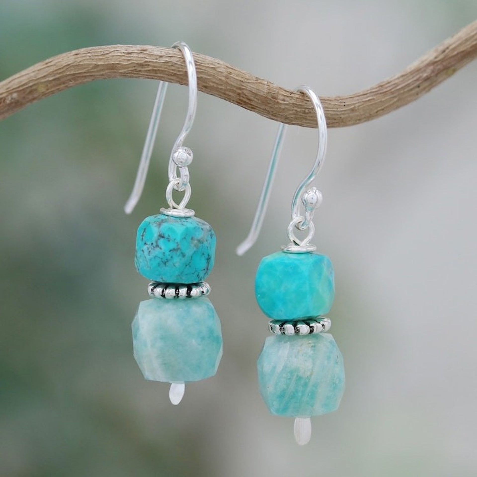 Dangle Earrings with Amazonite and Recon Turquoise Beads 'Heavenly Success'