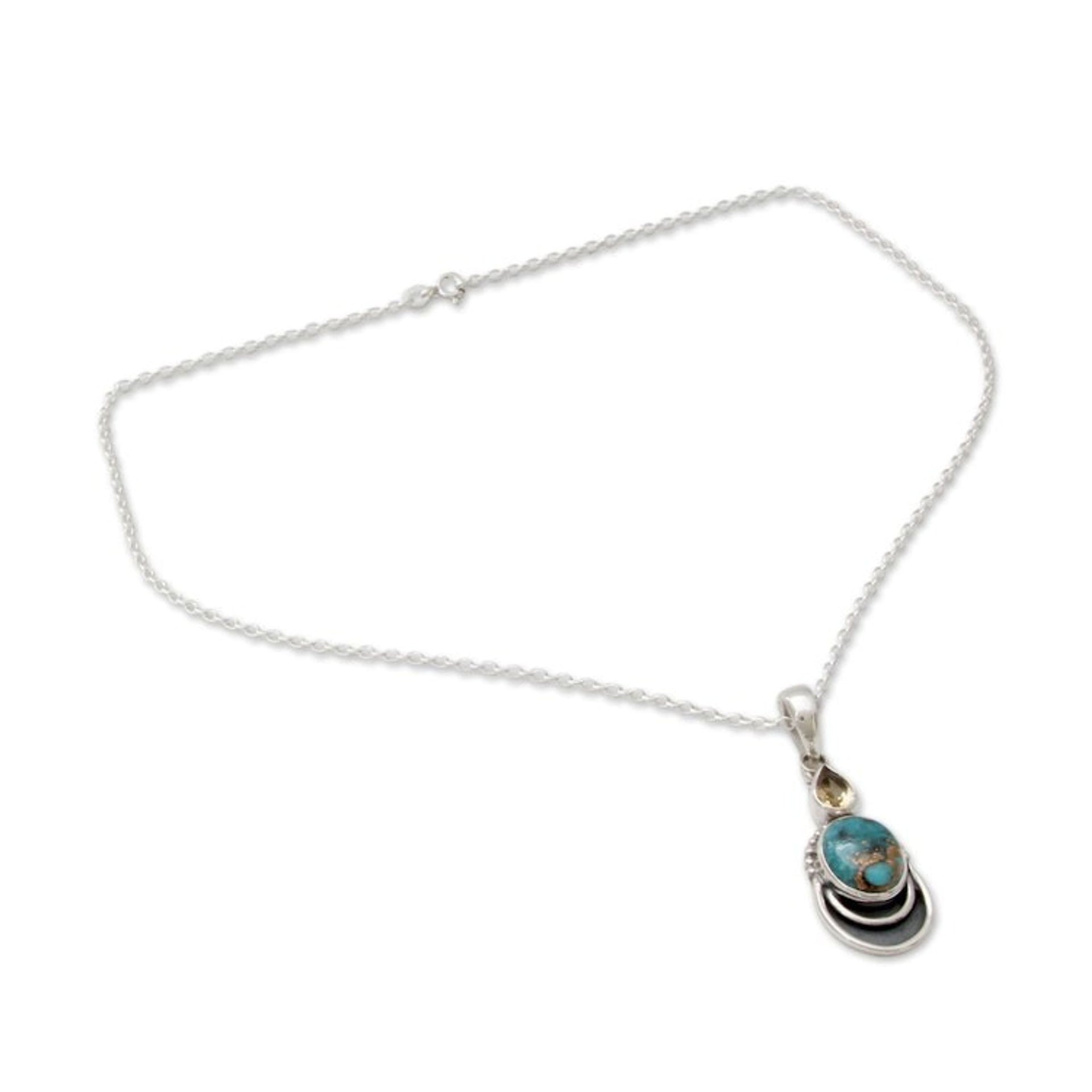 Silver Necklace with Citrine and Composite Turquoise 'Eternal Allure'