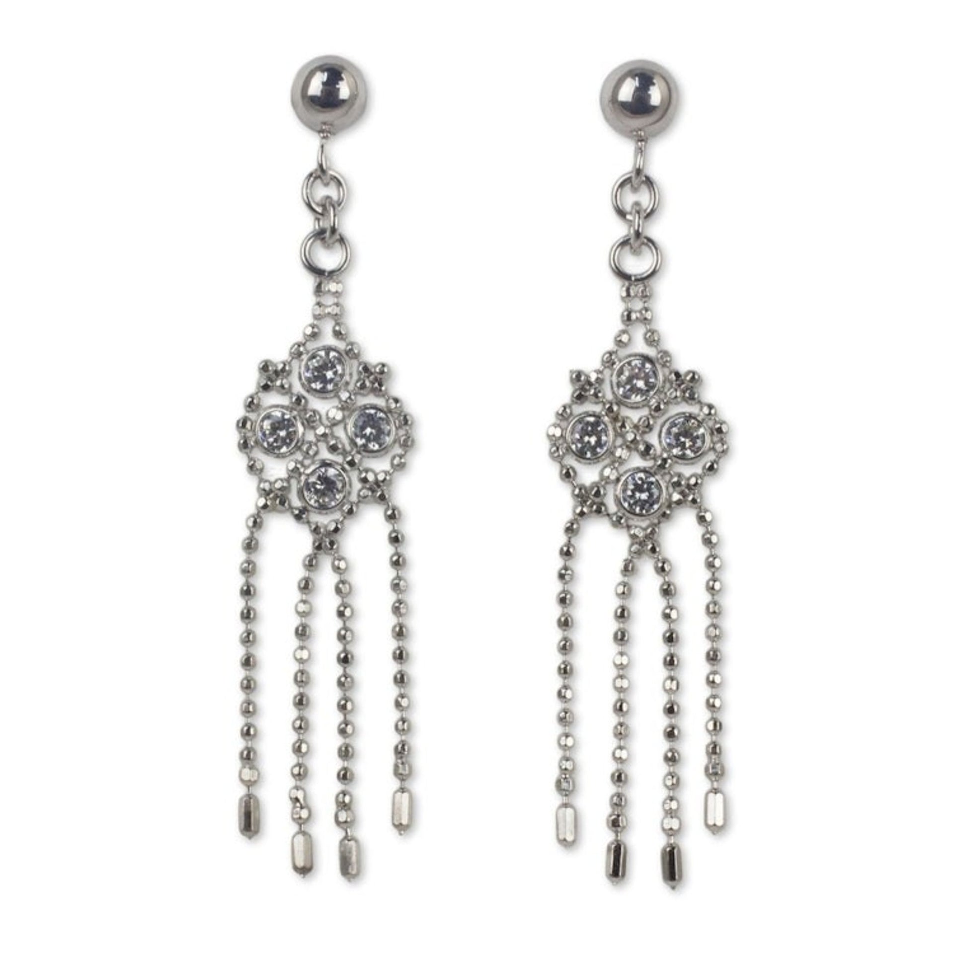 Silver and Cubic Zirconia Waterfall Earrings from Thailand 'Dazzling Starlight'