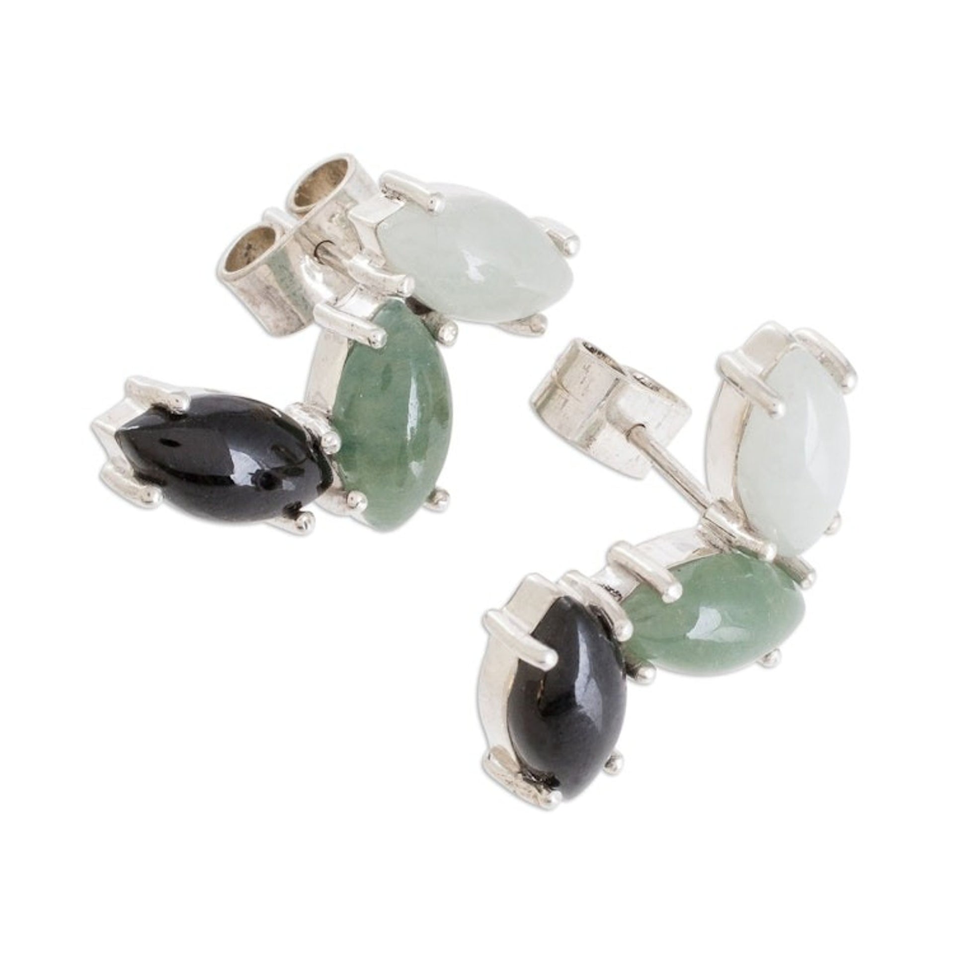 Modern 925 Silver Earrings with Jade in 3 Colors 'Natural Trio'