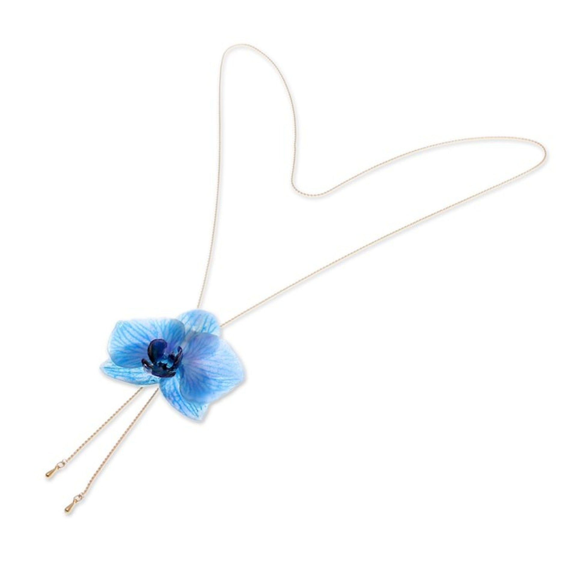 22k Gold-Accented Lariat Necklace with Natural Blue Orchid 'Winter Fantasy'