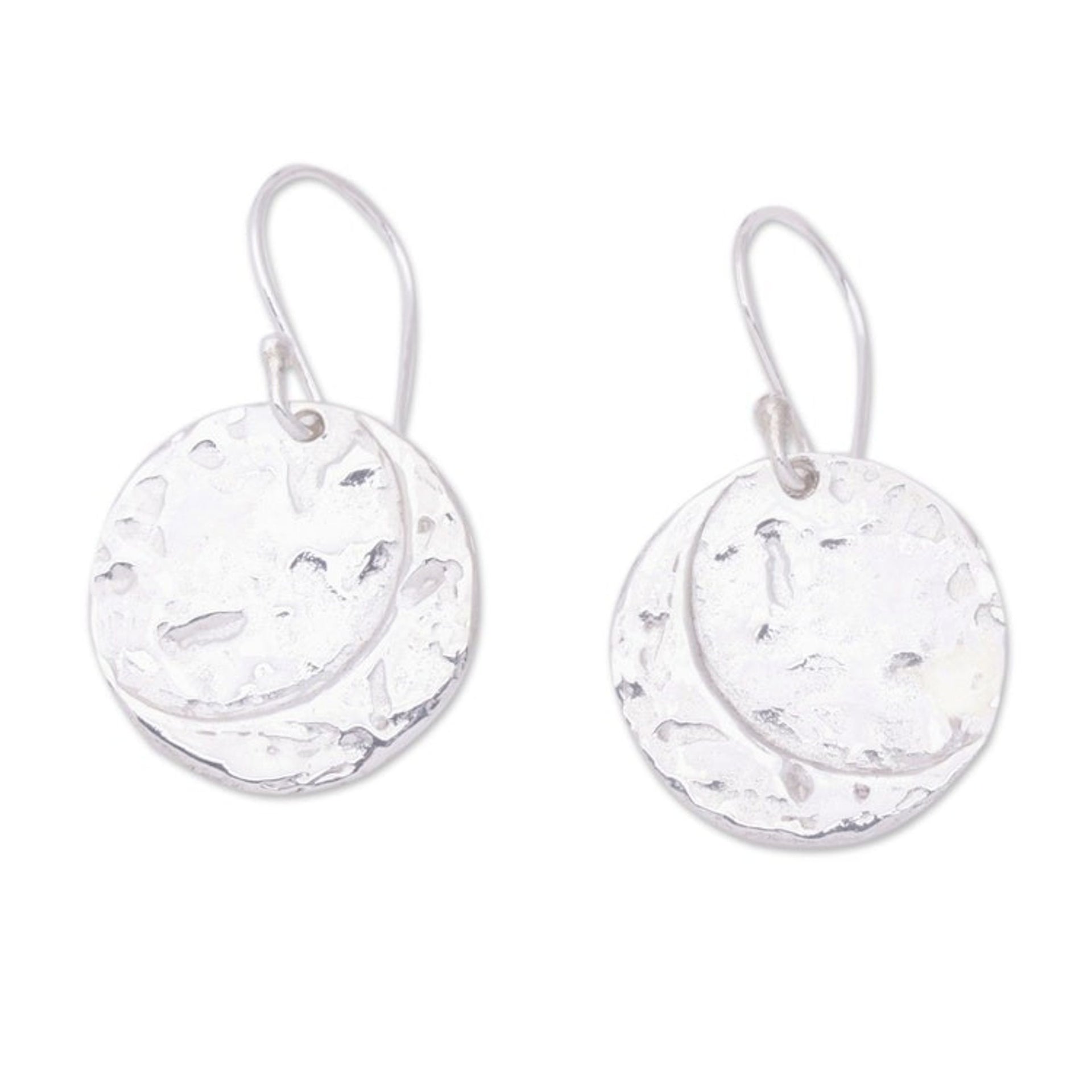 Handmade Circular Sterling Silver Dangle Earrings from Bali 'Lunar Crescents'