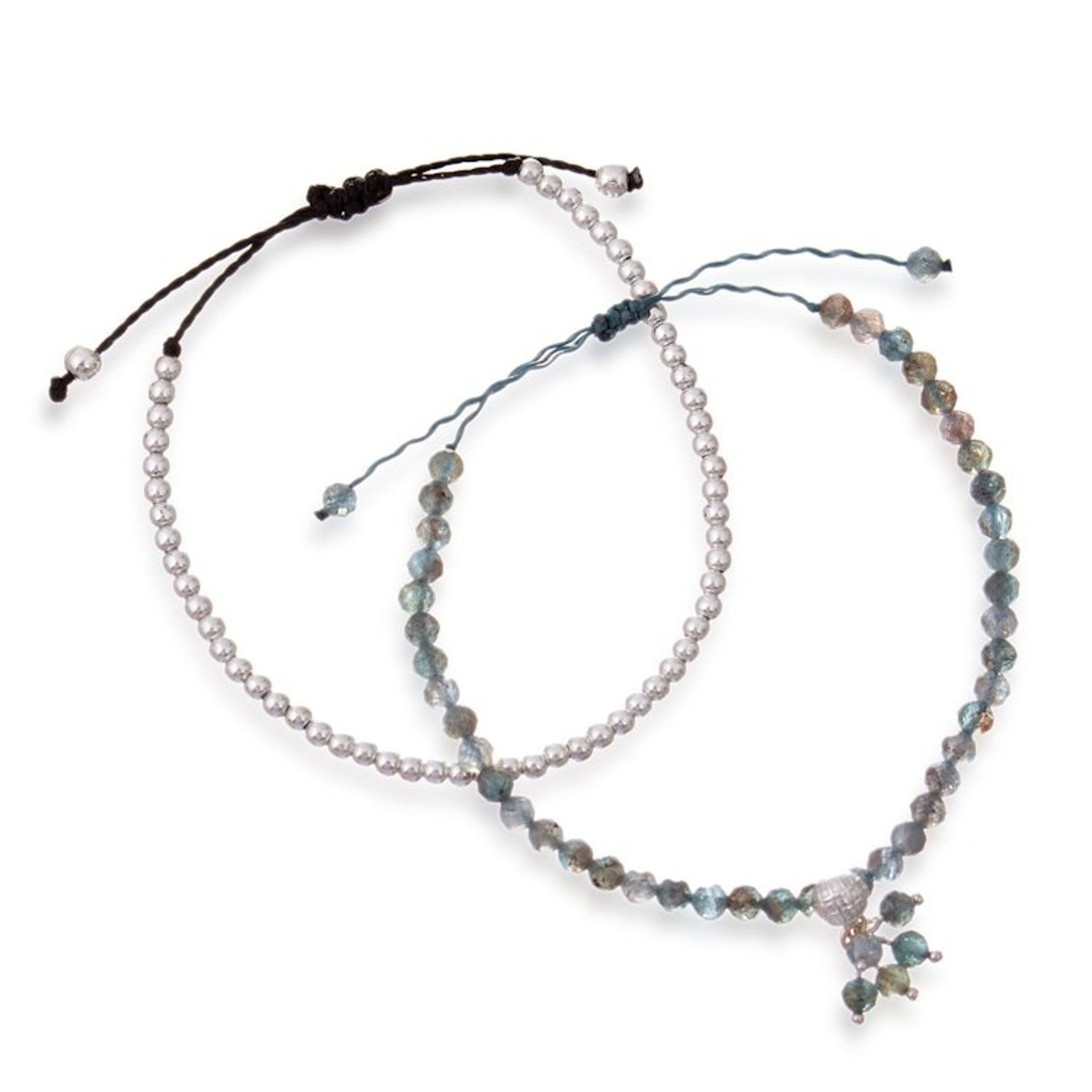 Natural Apatite and Sterling Silver Beaded Bracelet Pair 'Sagacious Winds'