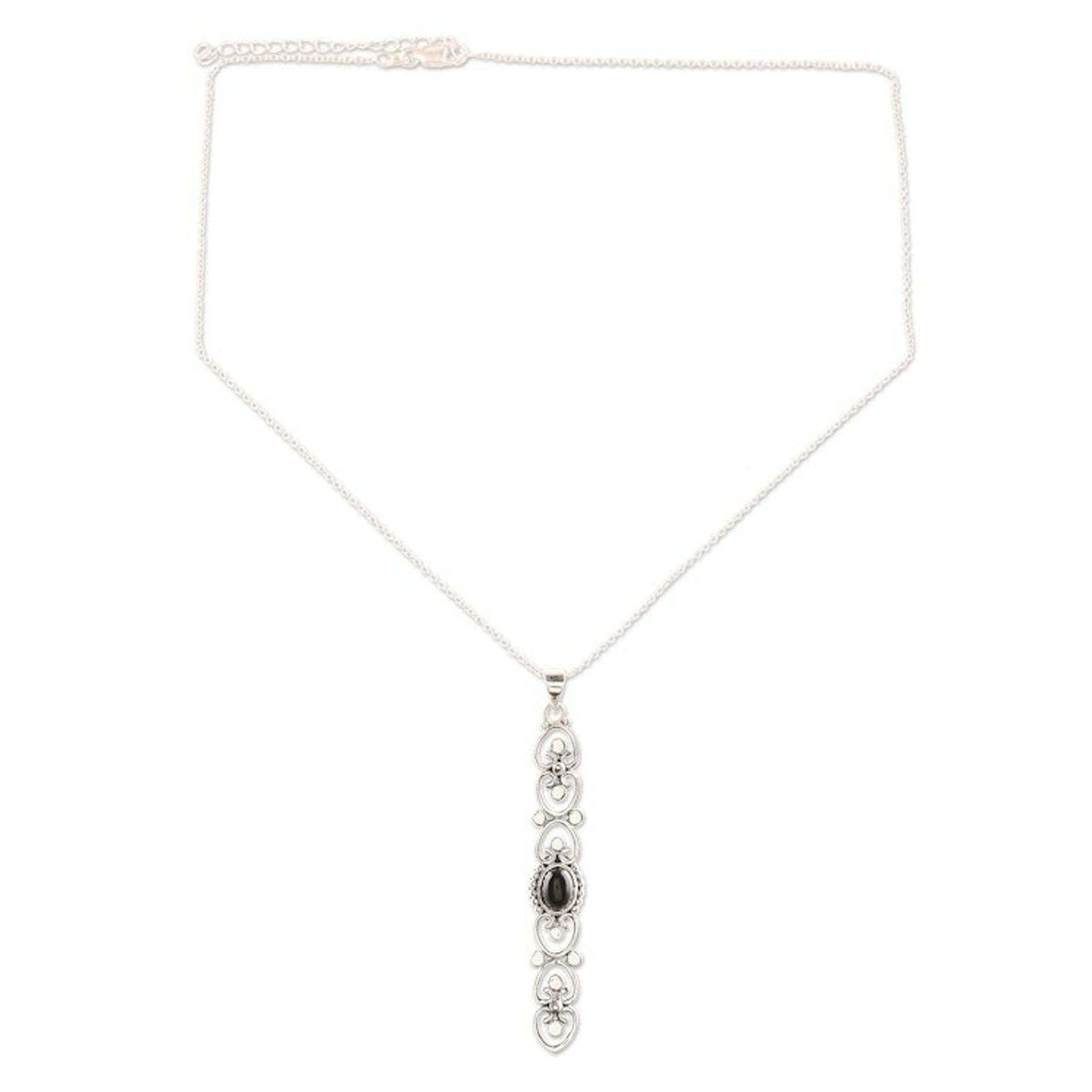 Sterling Silver and Black Onyx Pendant Necklace 'Midnight Heart'