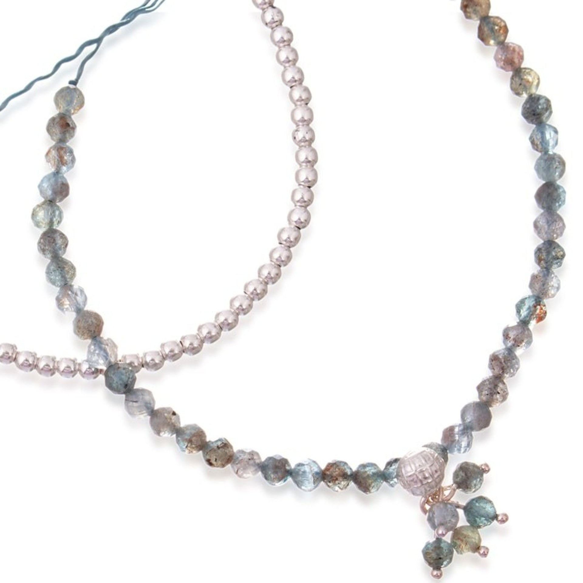 Natural Apatite and Sterling Silver Beaded Bracelet Pair 'Sagacious Winds'