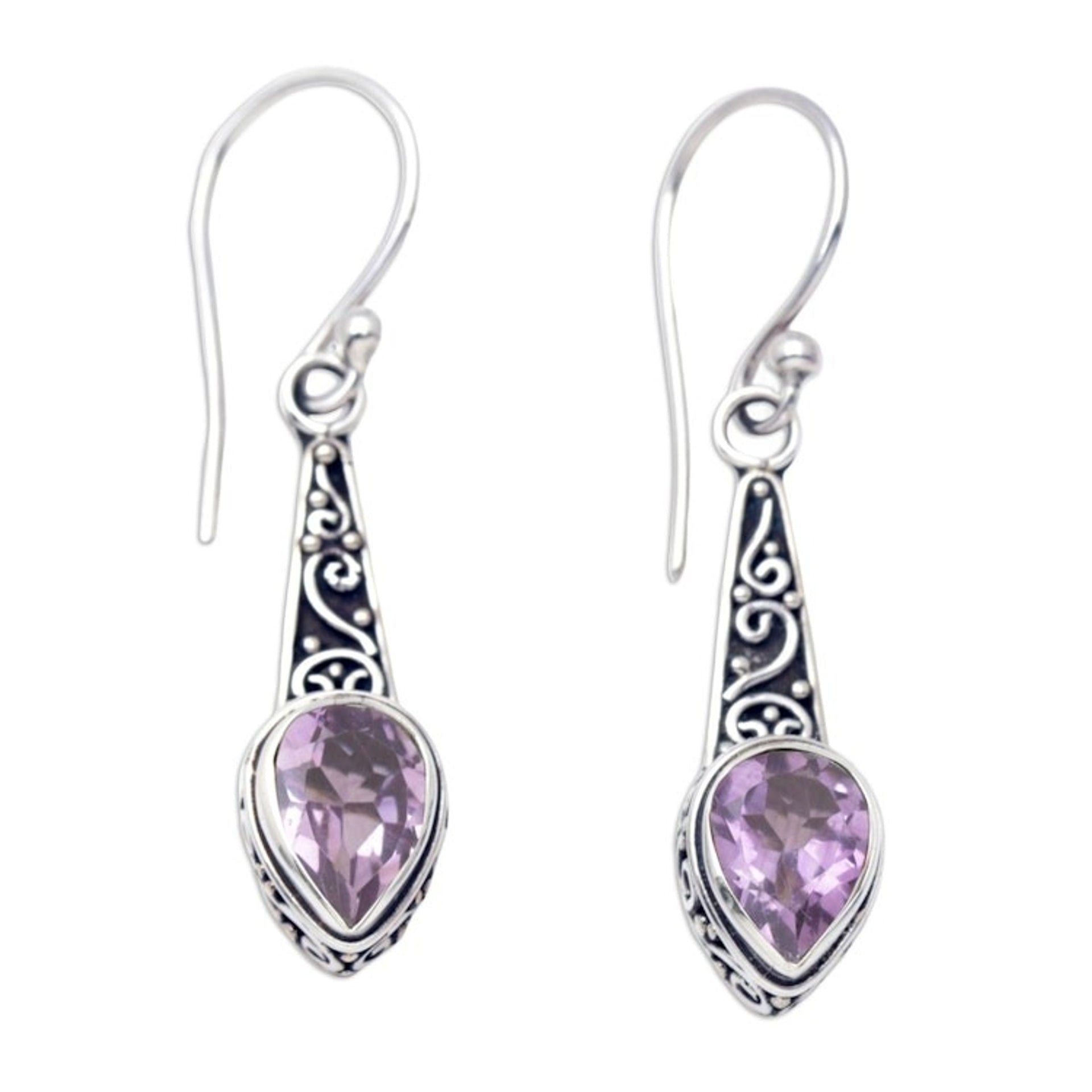 Faceted One-Carat Amethyst Dangle Earrings Crafted in Bali 'Purple Balinese Heaven'