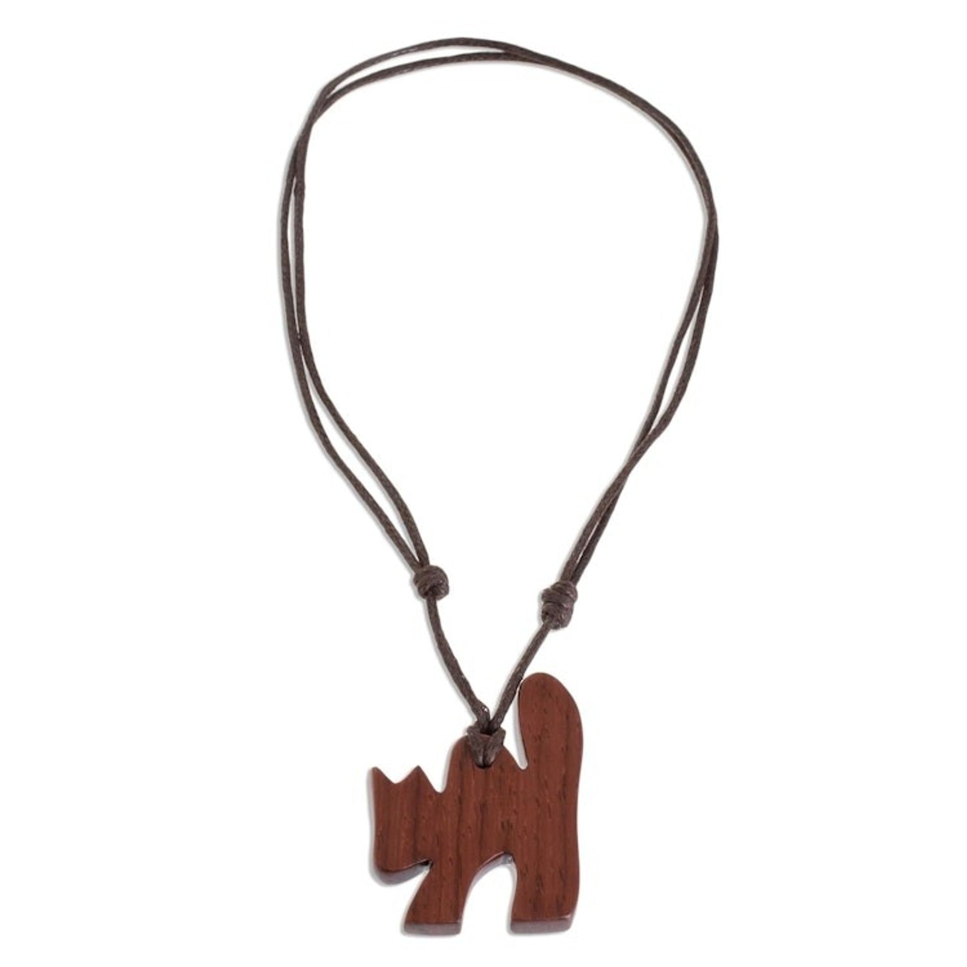 Estoraque Wood Cat Pendant Necklace from Costa Rica 'Estoraque Cat'