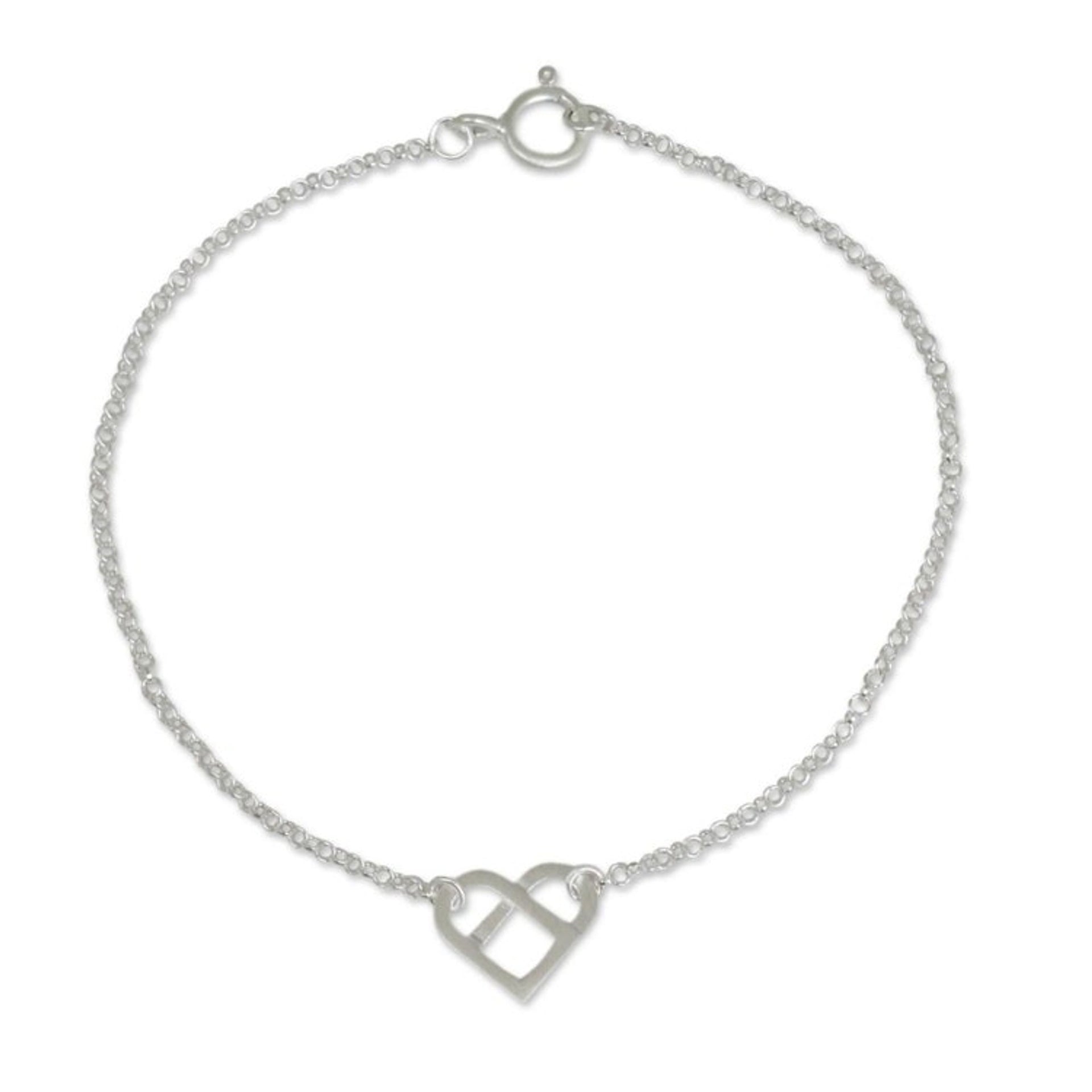 Unique Brushed Sterling Silver Heart Pendant Bracelet 'Loving Knot'