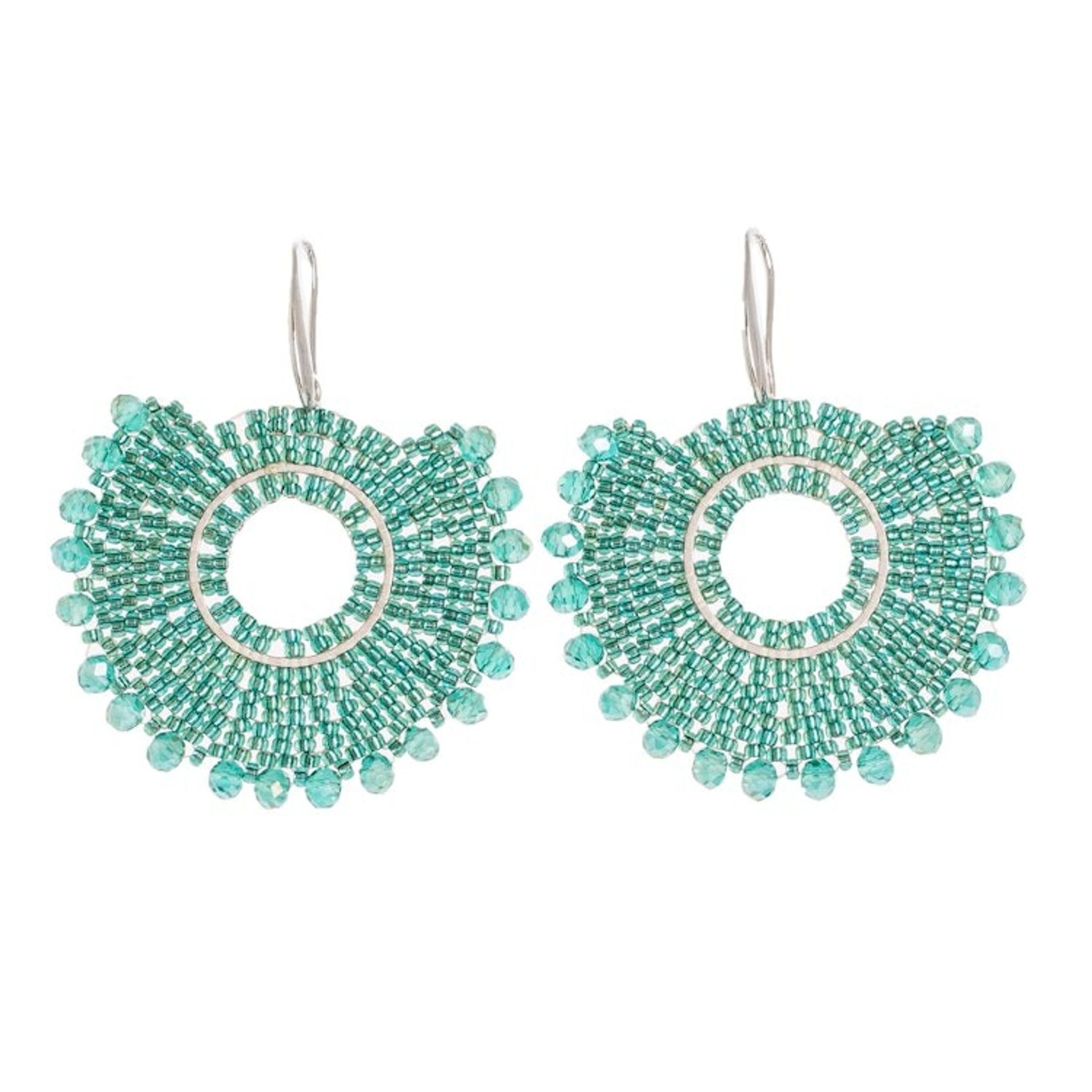 Aqua Green Glass Beaded Dangle Earrings from Costa Rica 'Delight in Aqua'