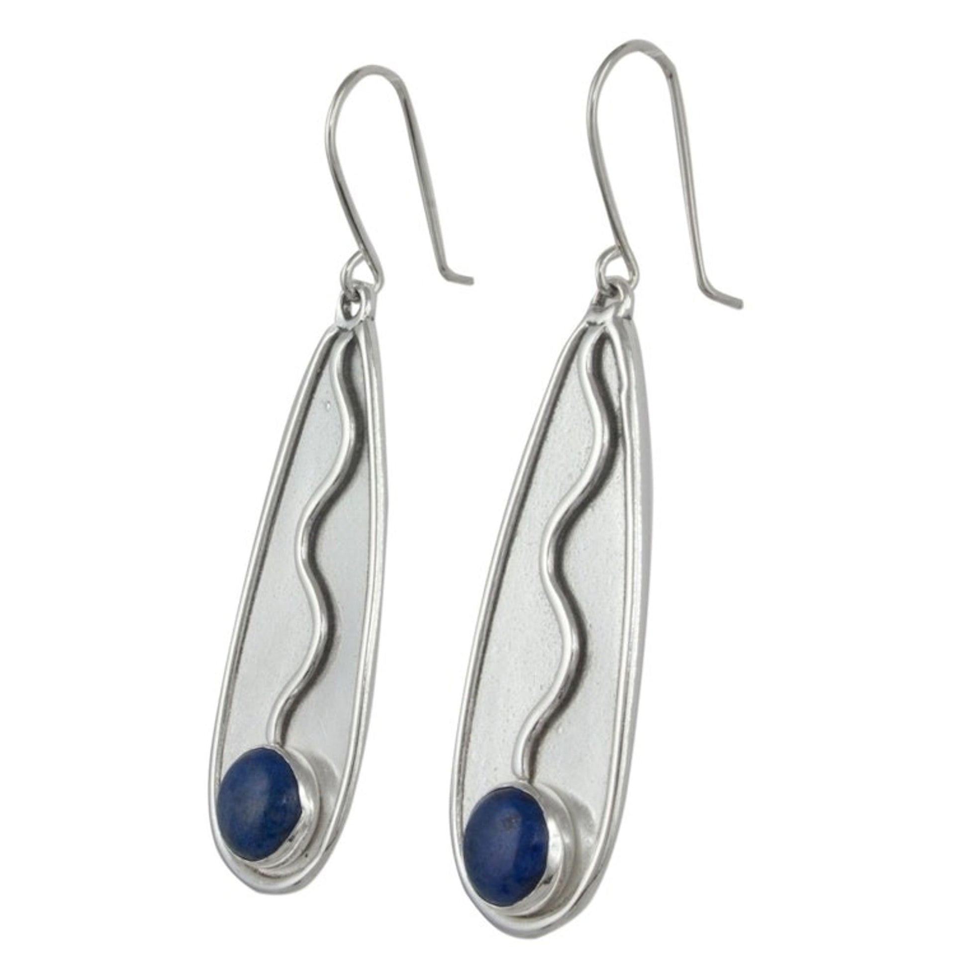Sterling Silver Handcrafted Earrings with Lapis Lazuli 'River Flow'