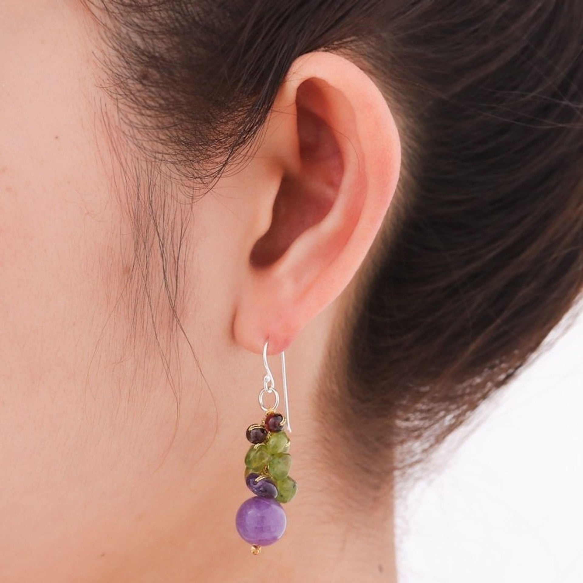 Thai Peridot and Amethyst Dangle Earrings 'Violet Forest'