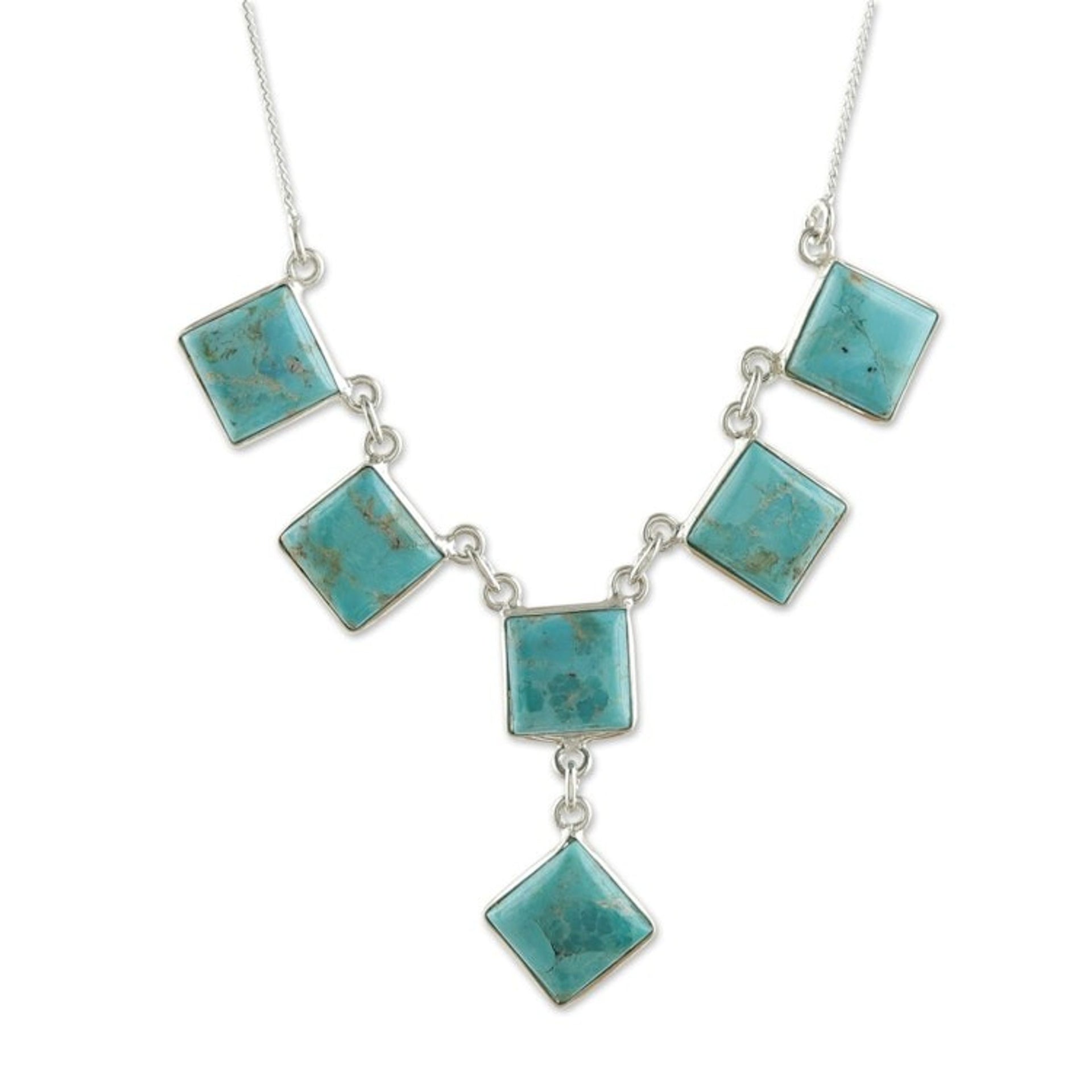 Polished Geometric Recon Turquoise Pendant Necklace 'Lagoon Glam'
