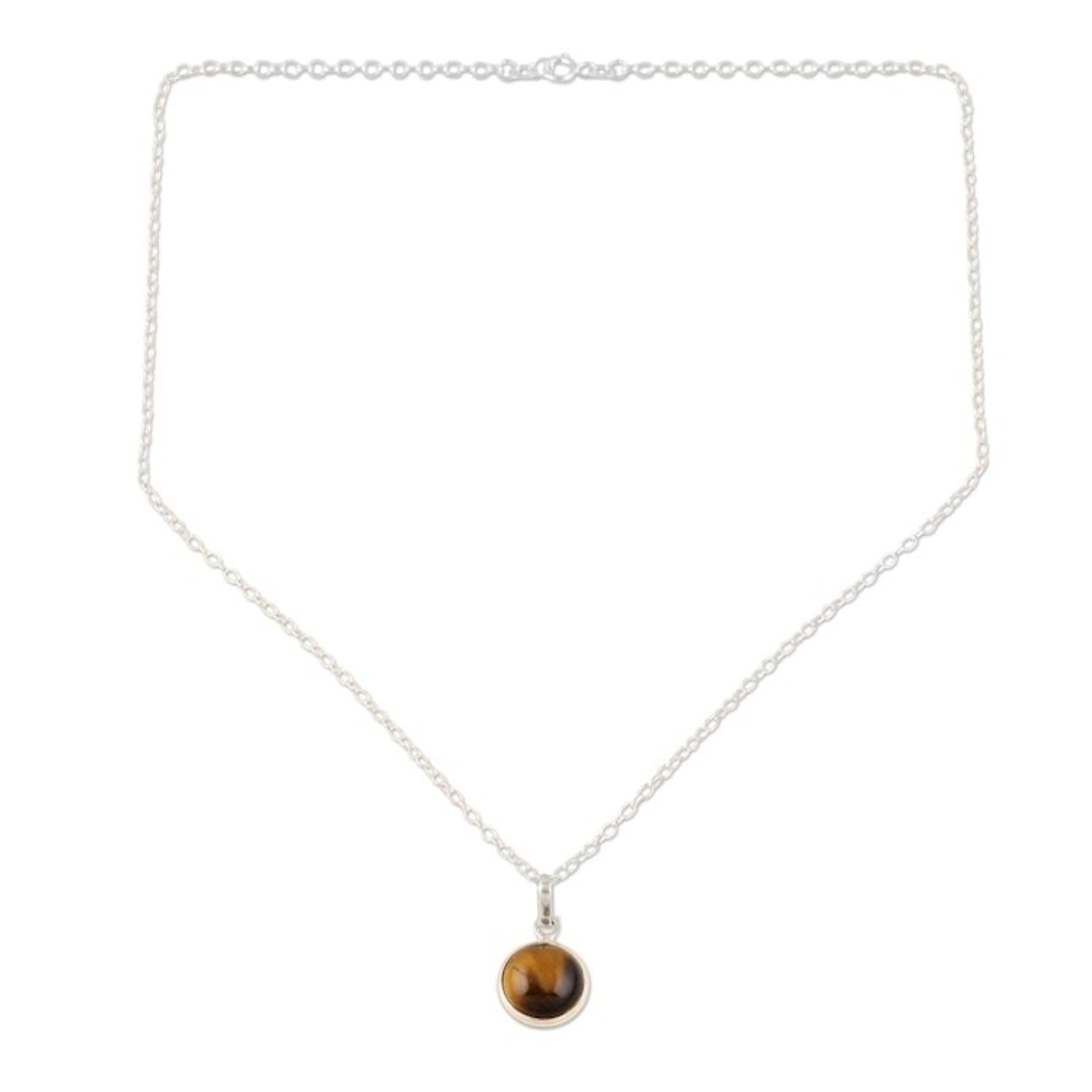Indian Tiger's Eye and Sterling Silver Pendant Necklace 'Swing Low in Brown'