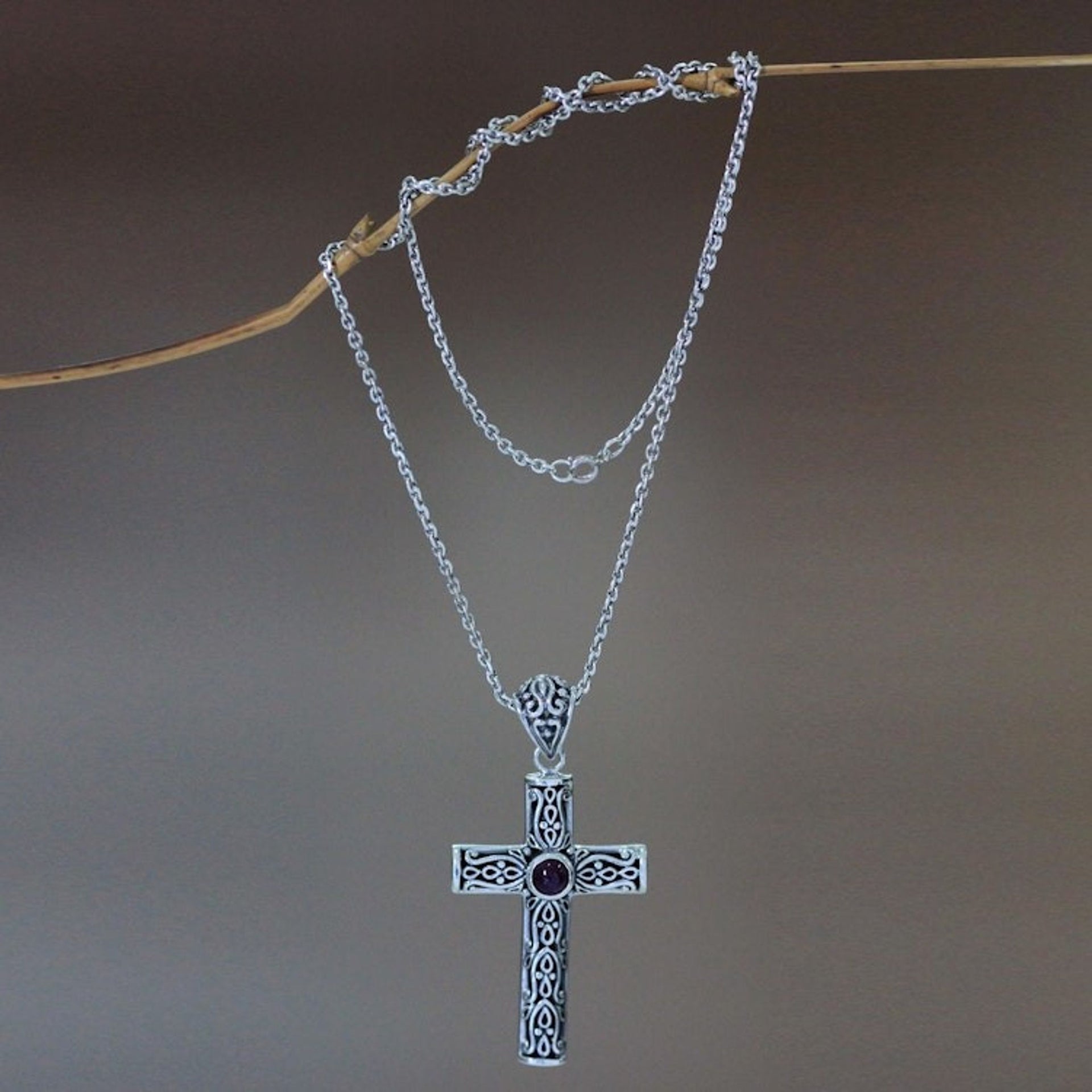 Amethyst cross necklace 'Christian Soul'