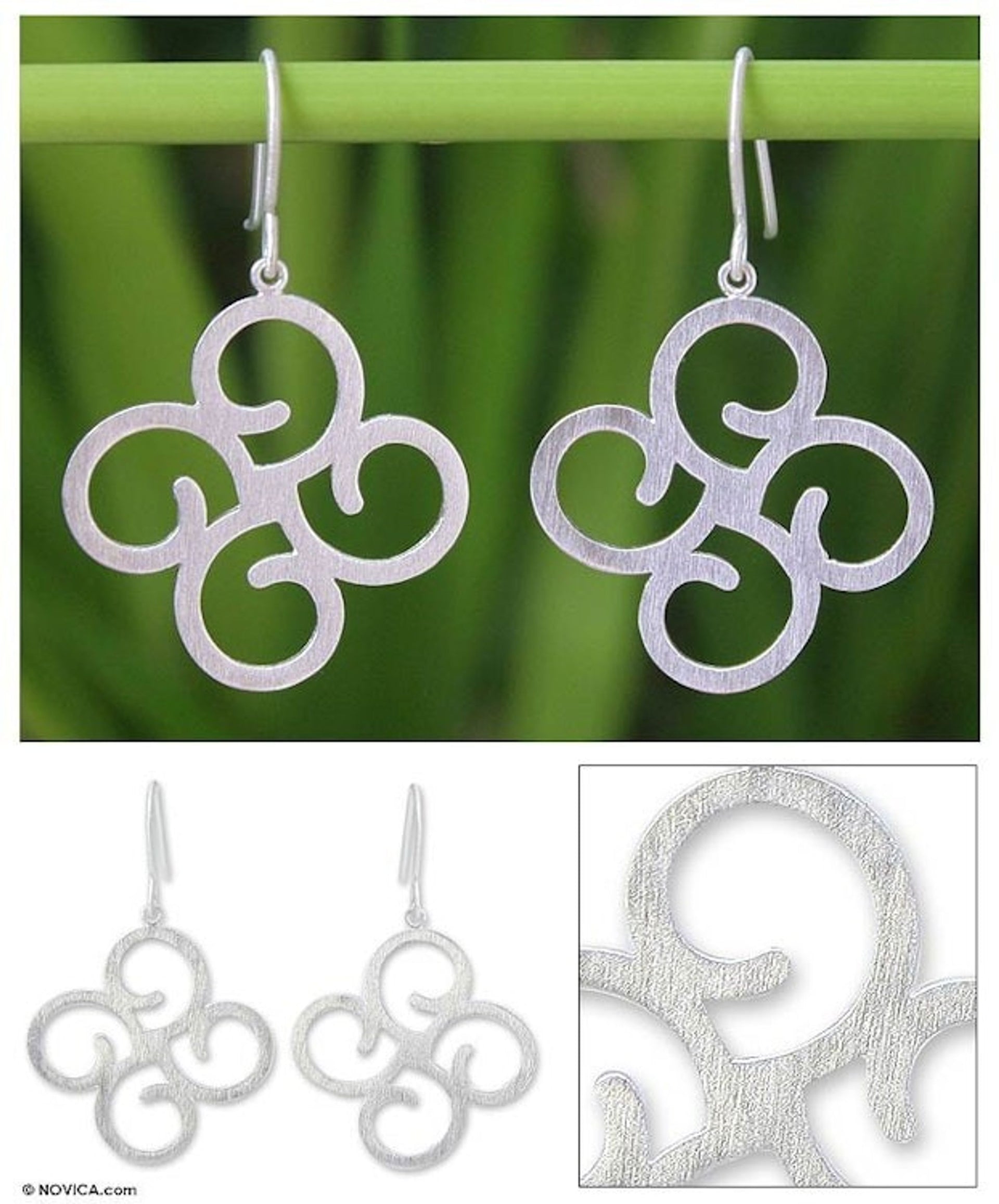Modern Sterling Silver Dangle Earrings 'Abstract Clover'
