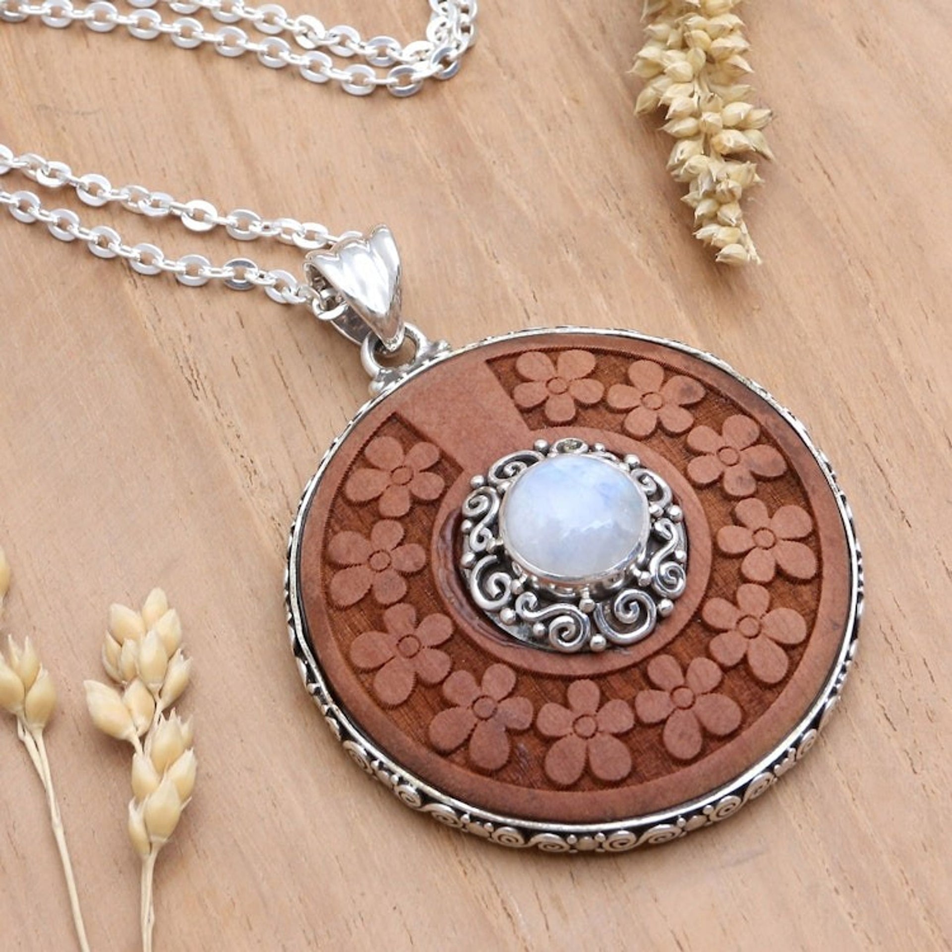 Rainbow Moonstone and Sterling Silver Pendant Necklace 'Self-Portrait'