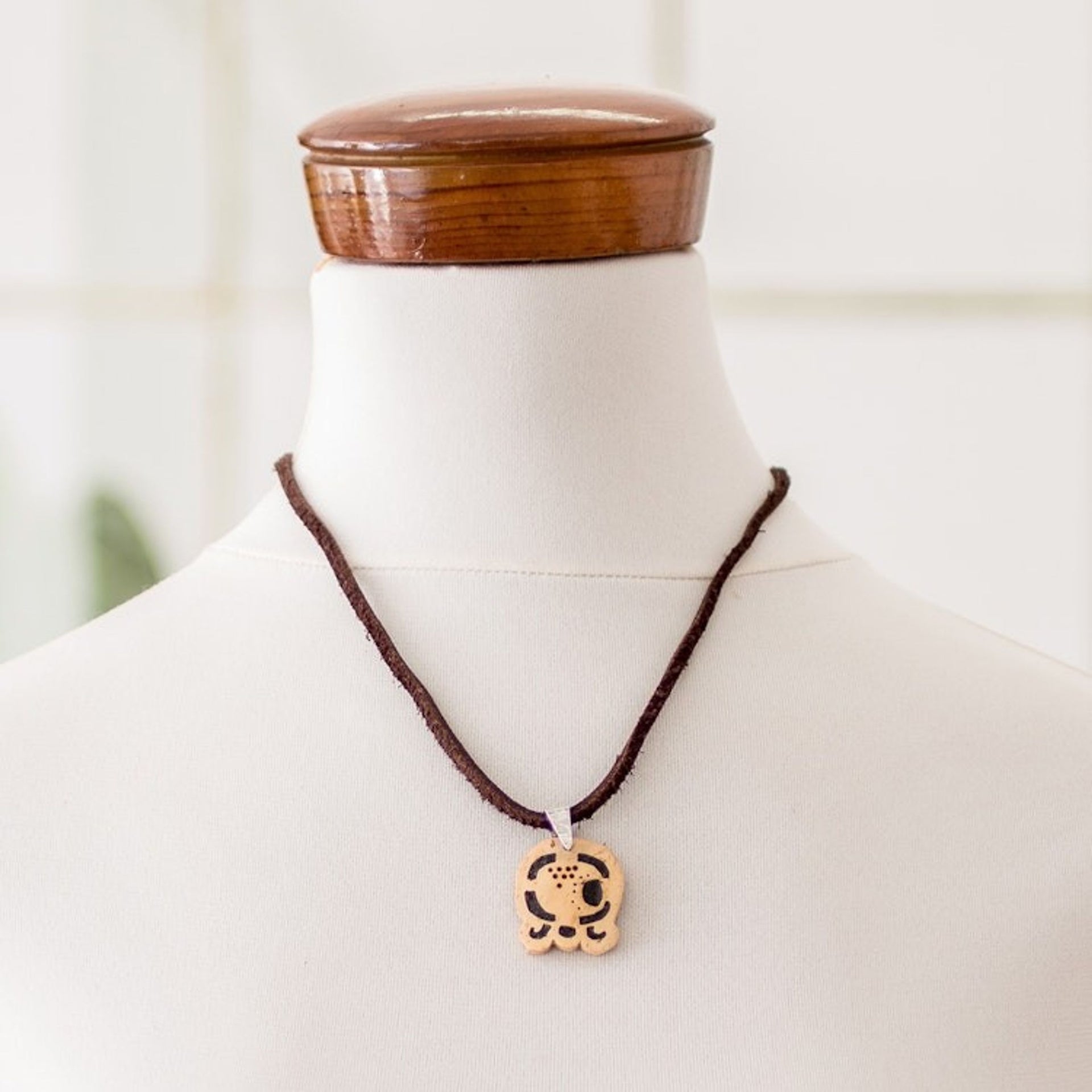 Coconut Shell and Lava Stone Kawoq Sign Pendant Necklace 'Spiritual Union'
