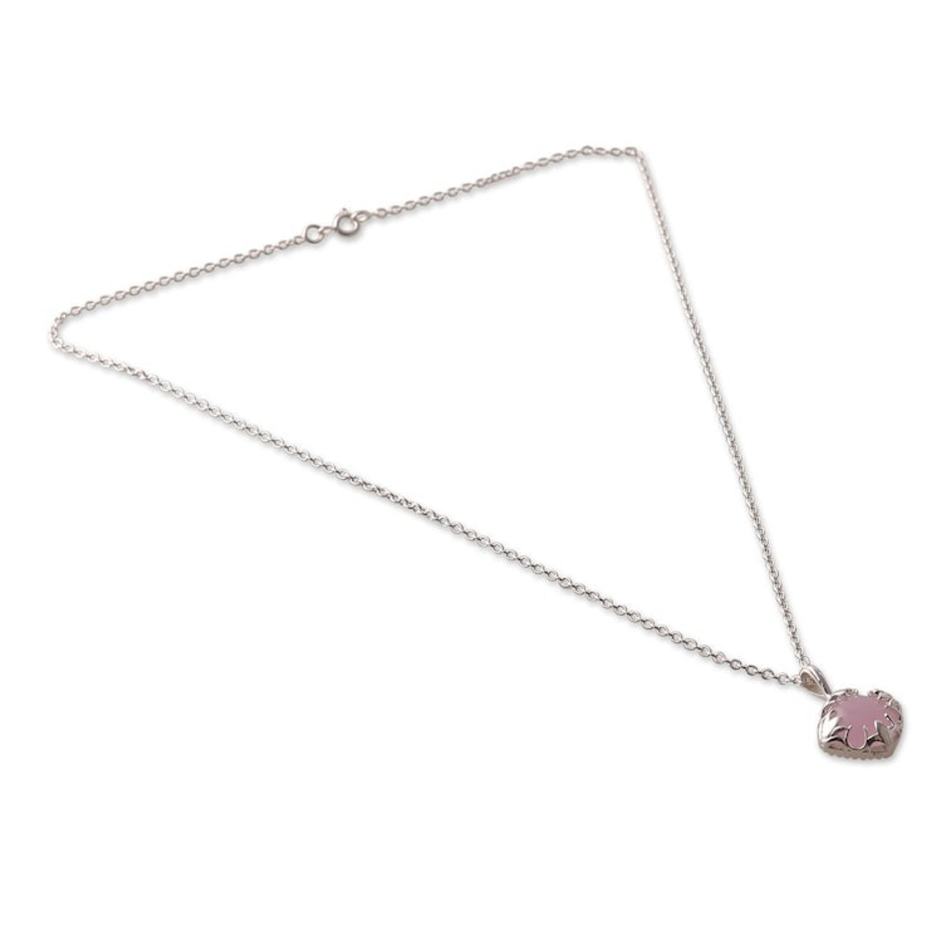 High-Polished Natural Rose Quartz Pendant Necklace 'Pink Fairy'
