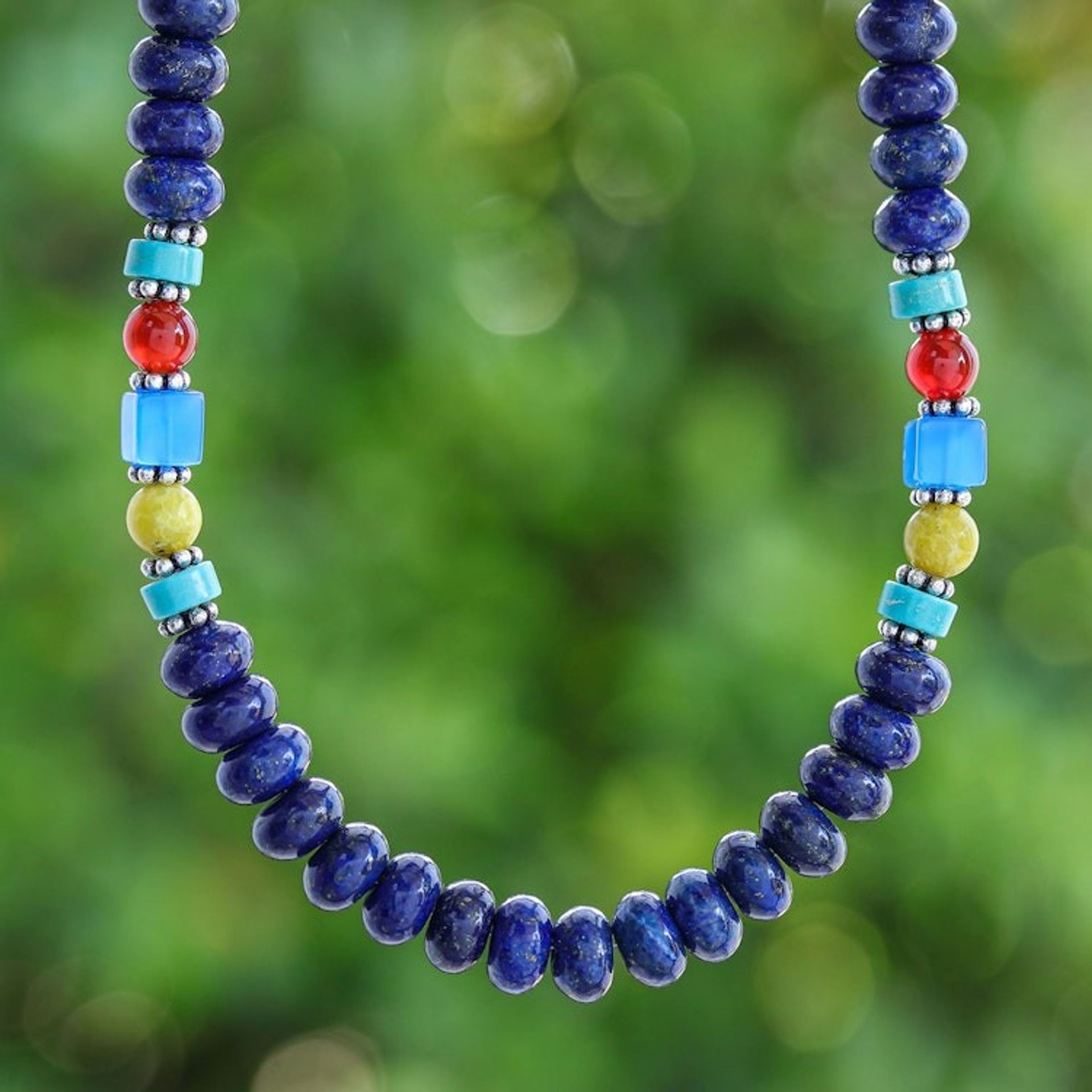 Fair Trade Blue Multi-Gemstone Beaded Necklace from Thailand 'Mystic Firmament'
