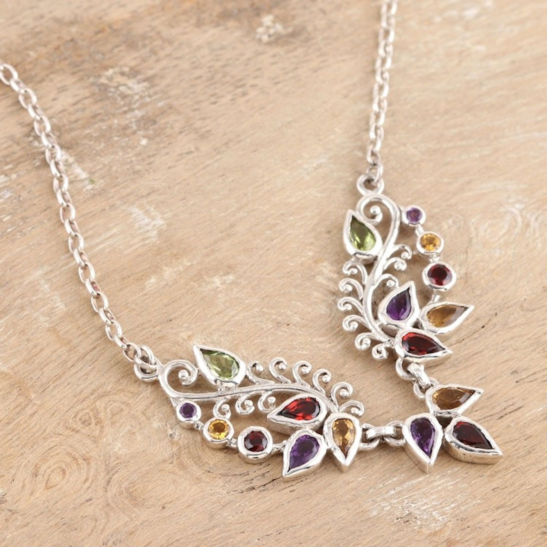 Amethyst and Garnet Gemstone Pendant Necklace 'Fruit Salad'