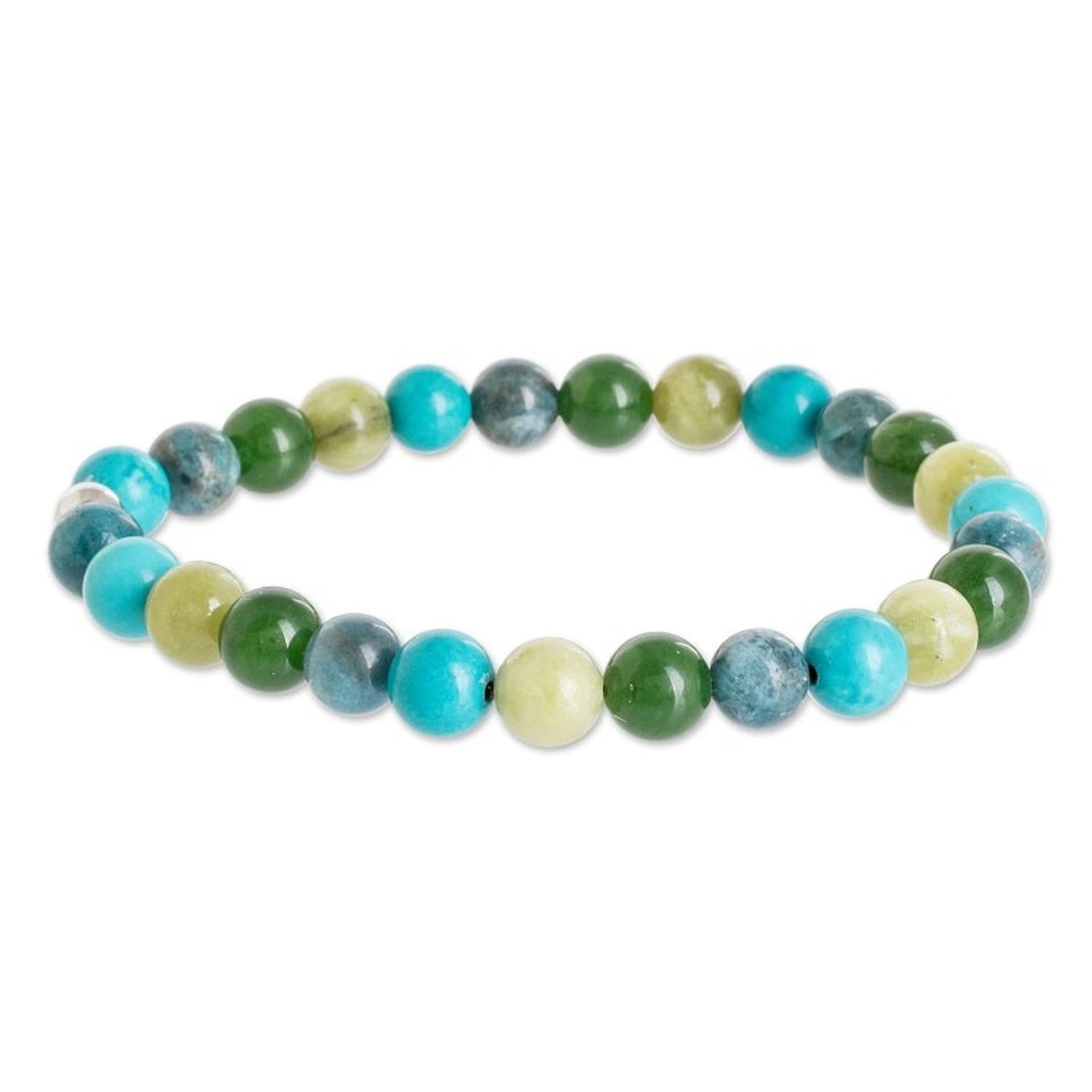 Multi-Gemstone Beaded Bracelet in Sea Forest Colors 'Energy of Bali'