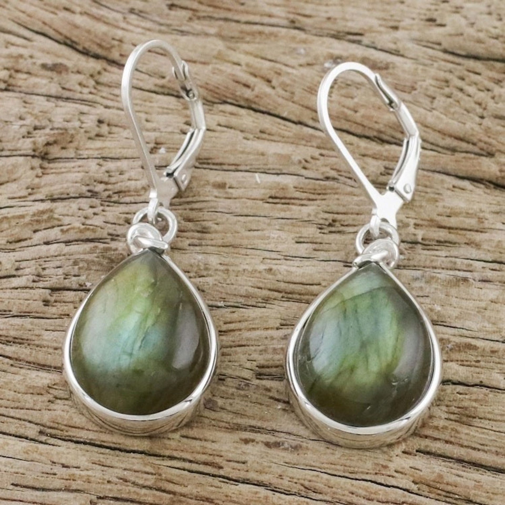 Classic Teardrop Shaped Labradorite Dangle Earrings 'Aura of Energy'