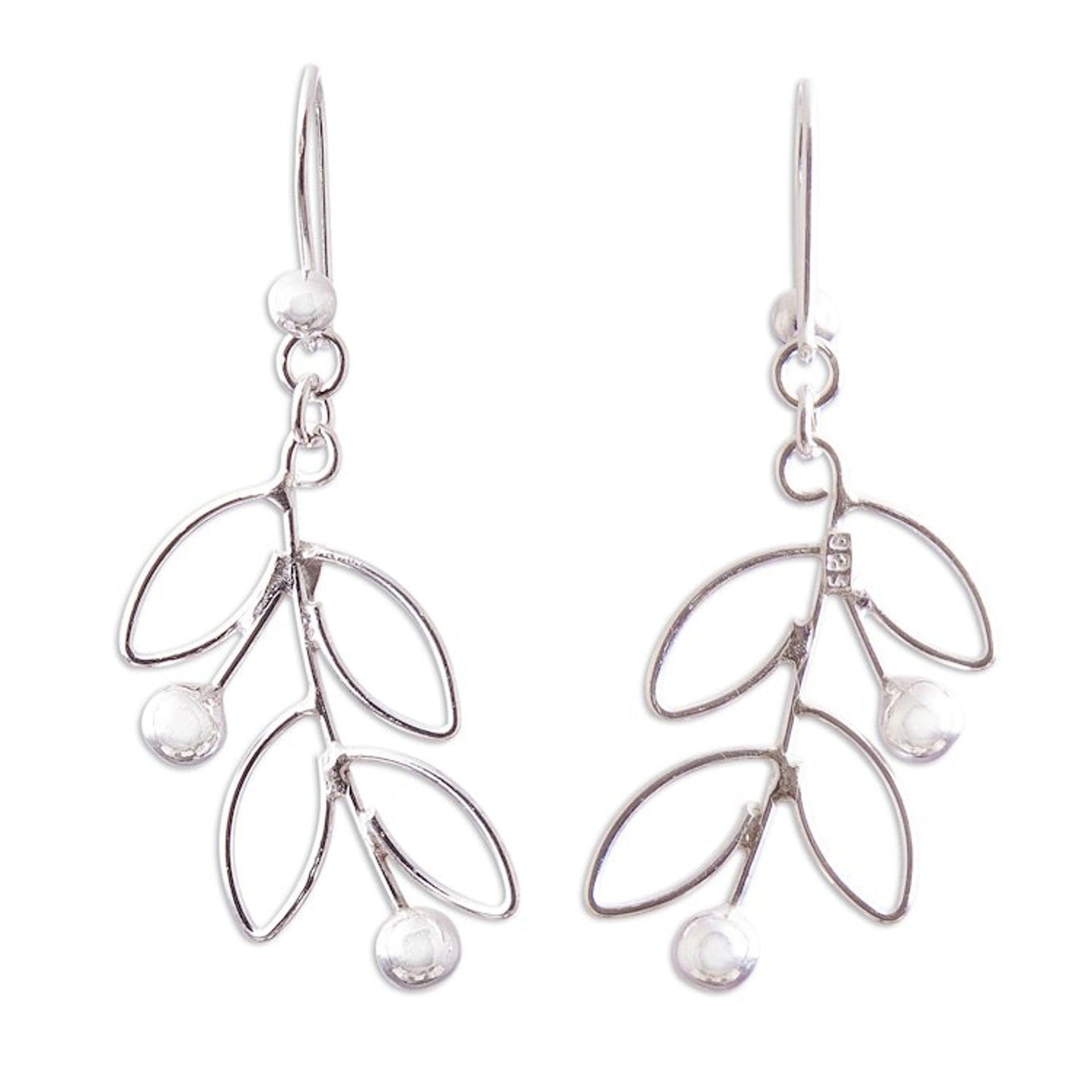 Sterling Silver Leaves and Berries Dangle Earrings from Peru 'Airy Leaves'