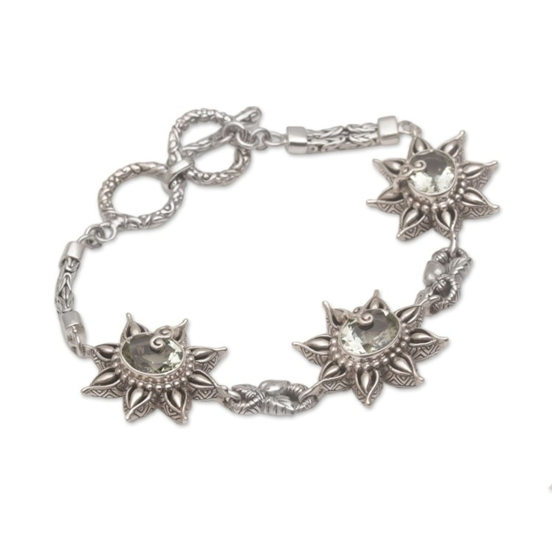 925 Sterling Silver Floral Green Prasiolite Link Bracelet 'Prasiolite Garden'